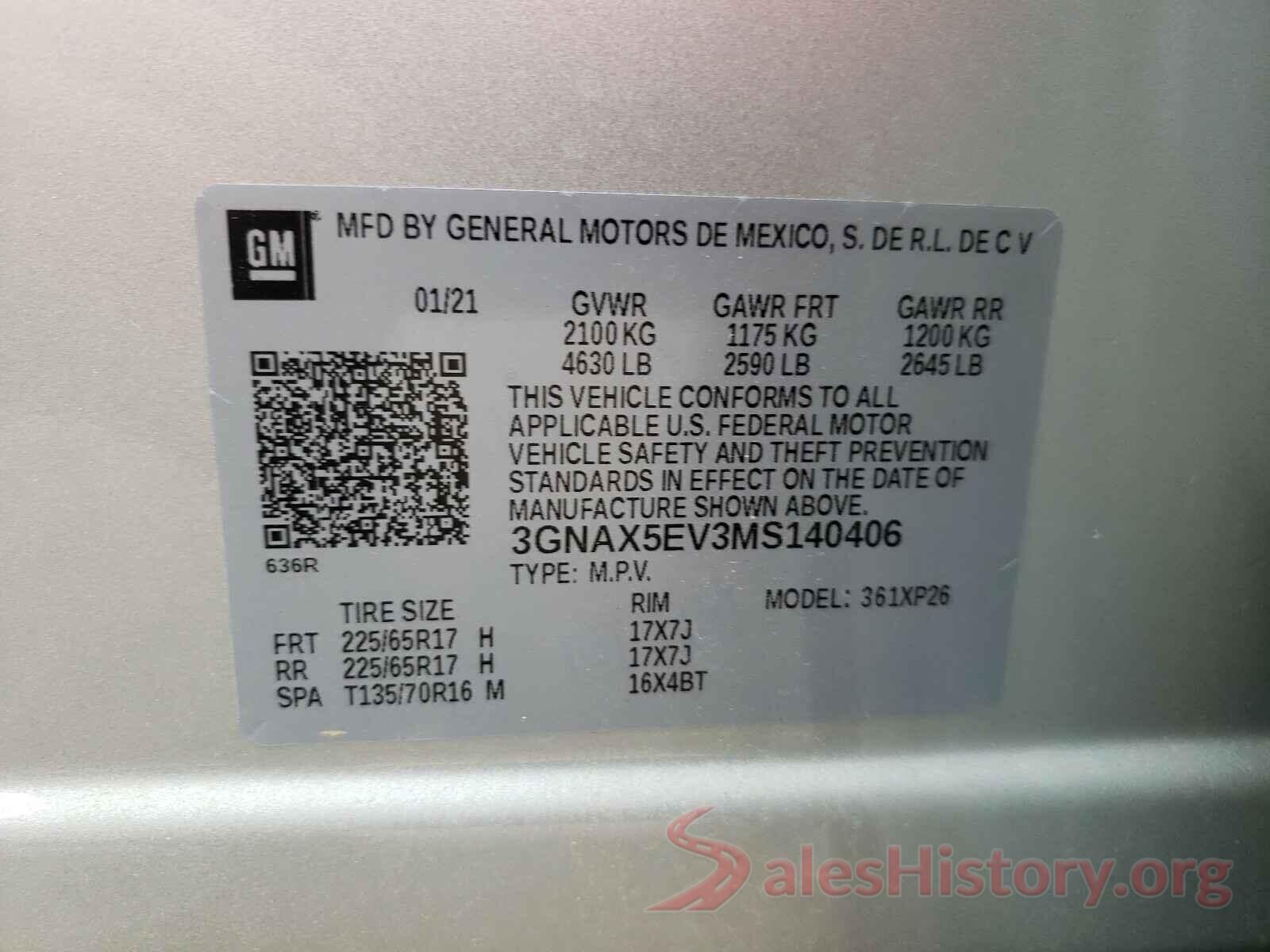 3GNAX5EV3MS140406 2021 CHEVROLET EQUINOX