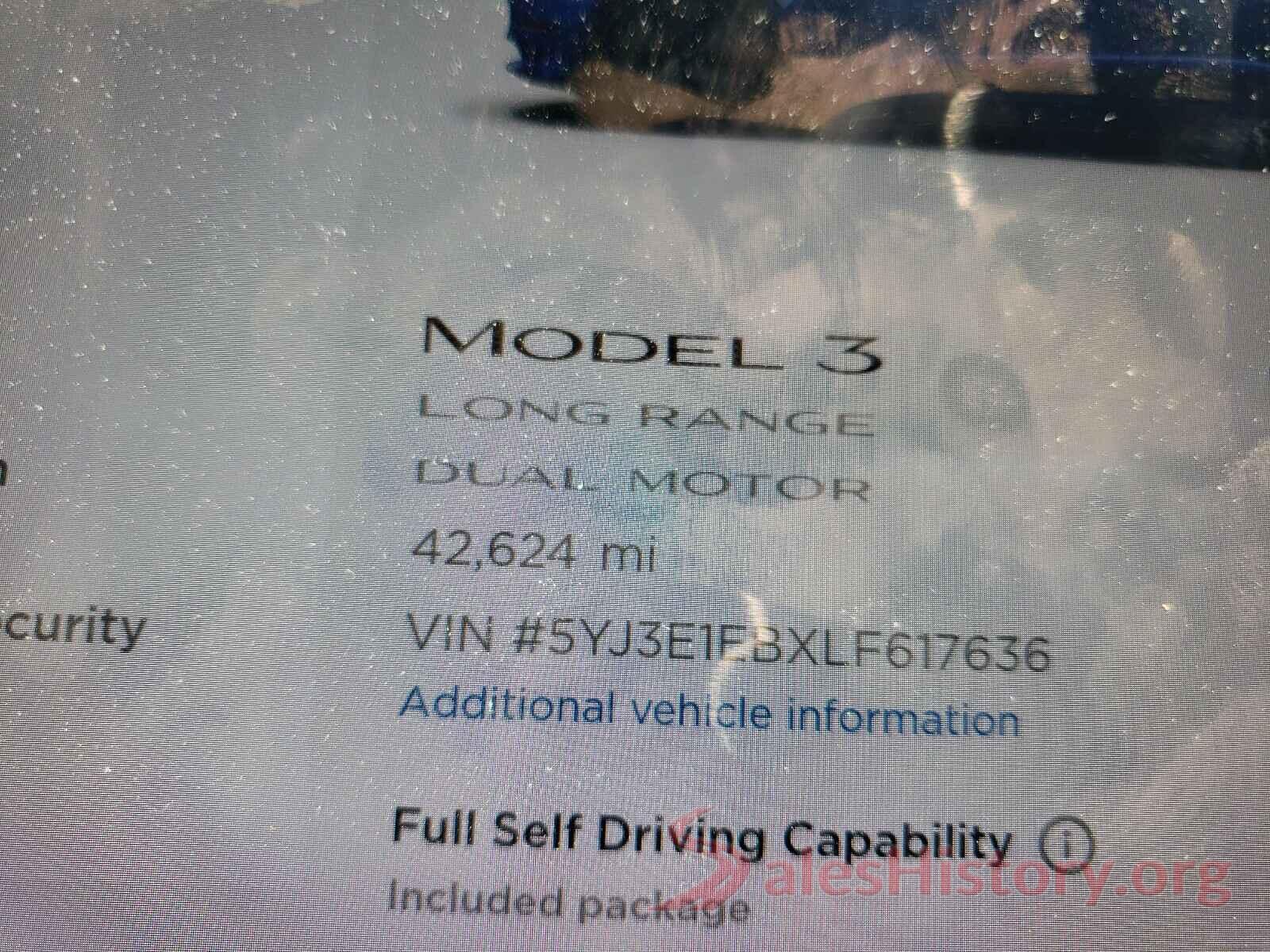 5YJ3E1EBXLF617636 2020 TESLA MODEL 3