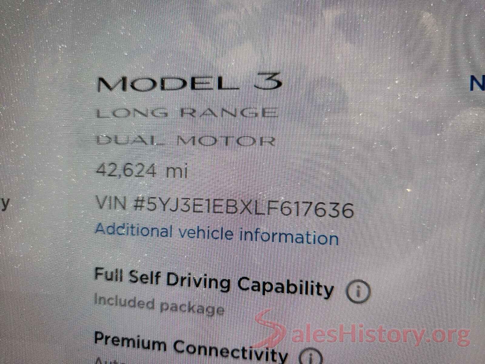 5YJ3E1EBXLF617636 2020 TESLA MODEL 3