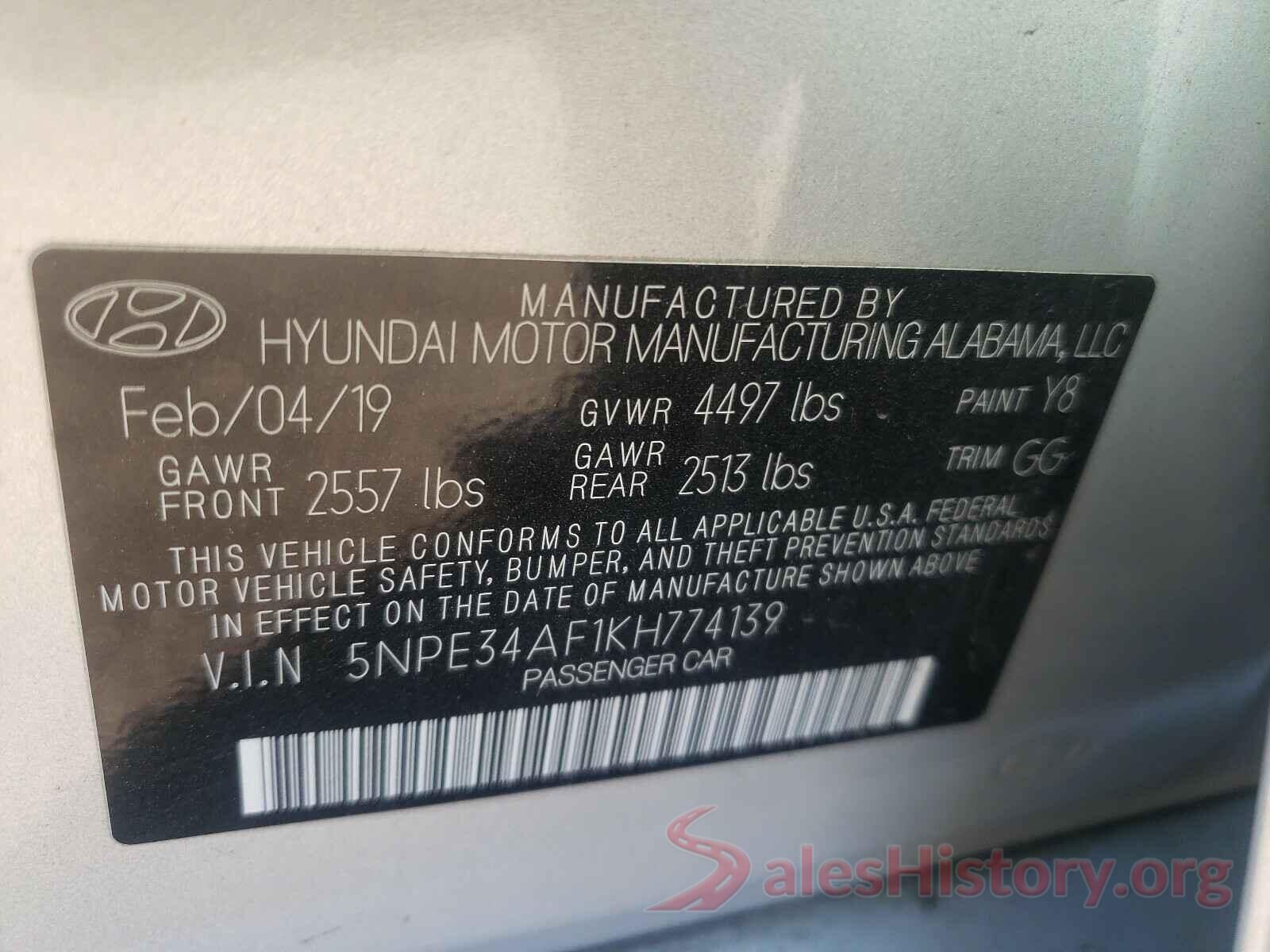 5NPE34AF1KH774139 2019 HYUNDAI SONATA