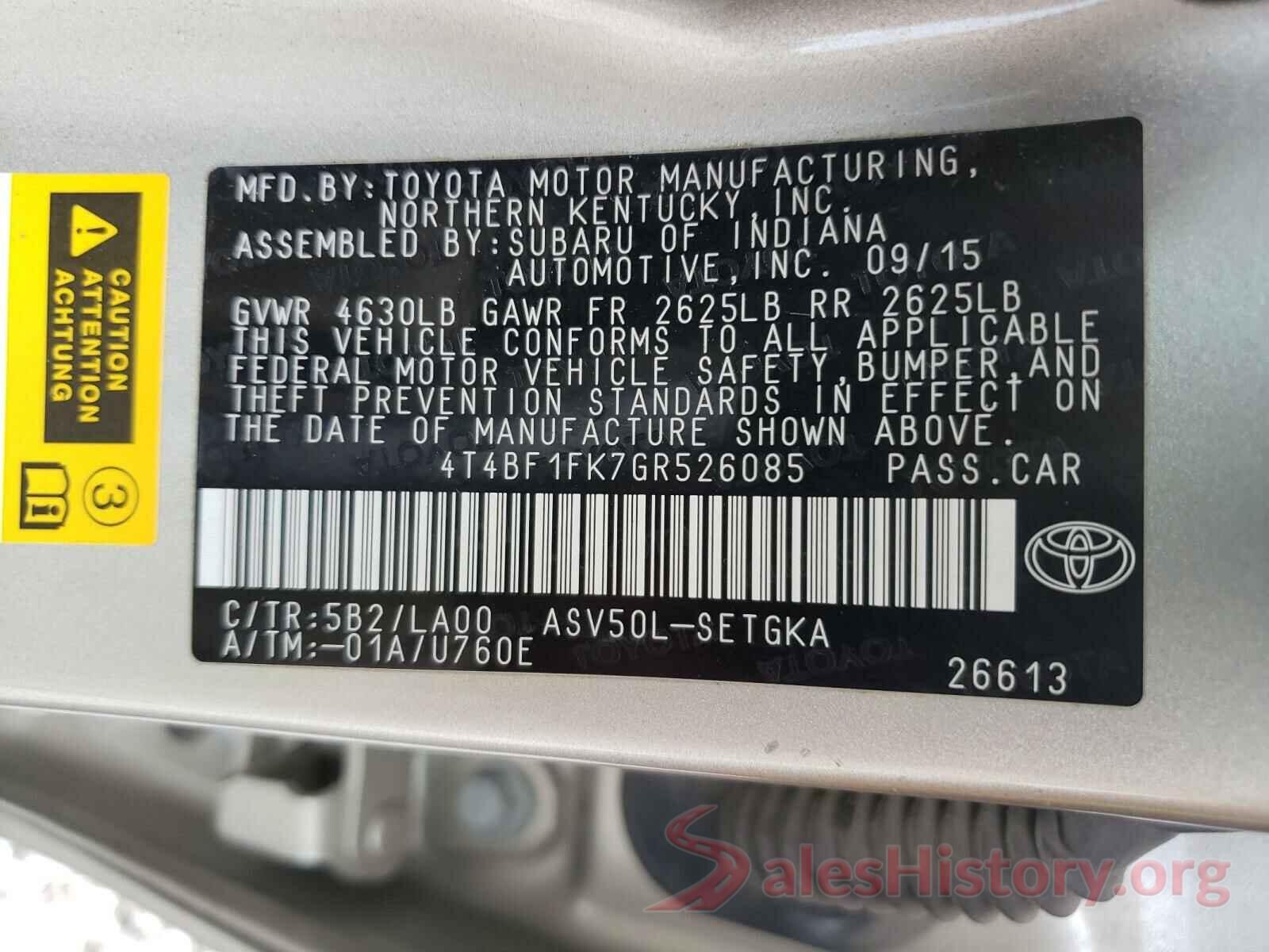 4T4BF1FK7GR526085 2016 TOYOTA CAMRY