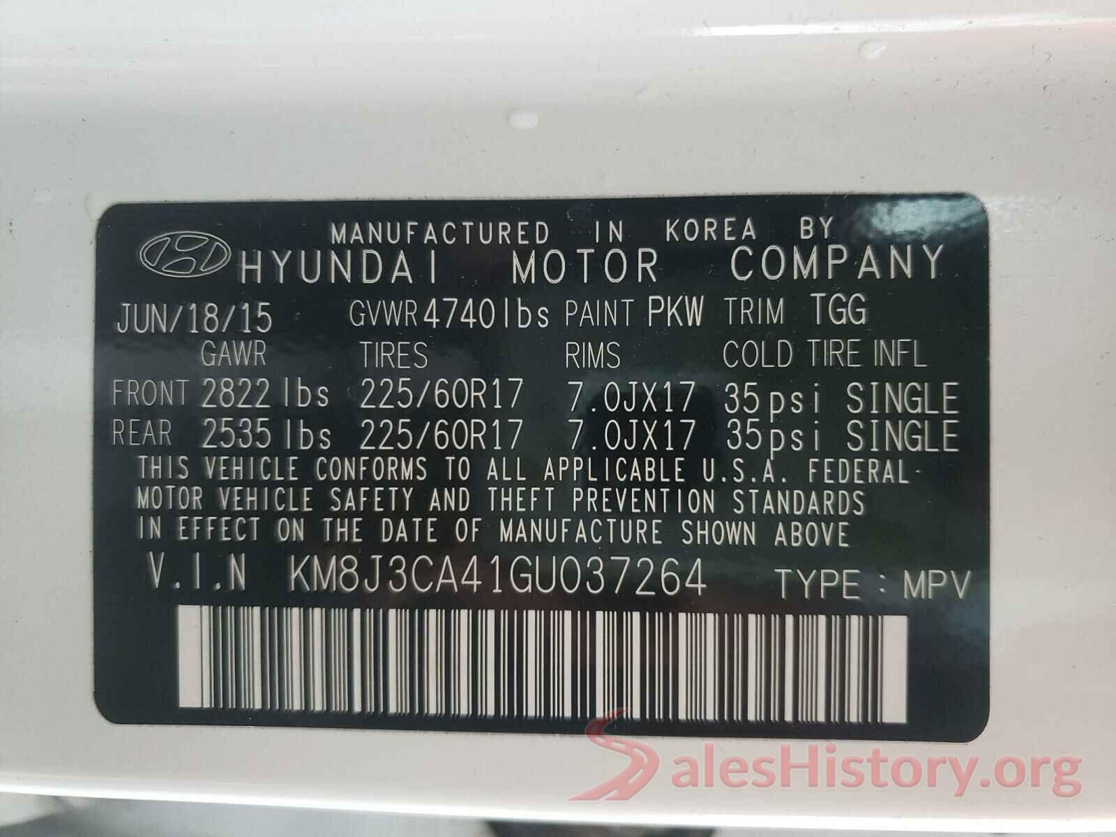 KM8J3CA41GU037264 2016 HYUNDAI TUCSON