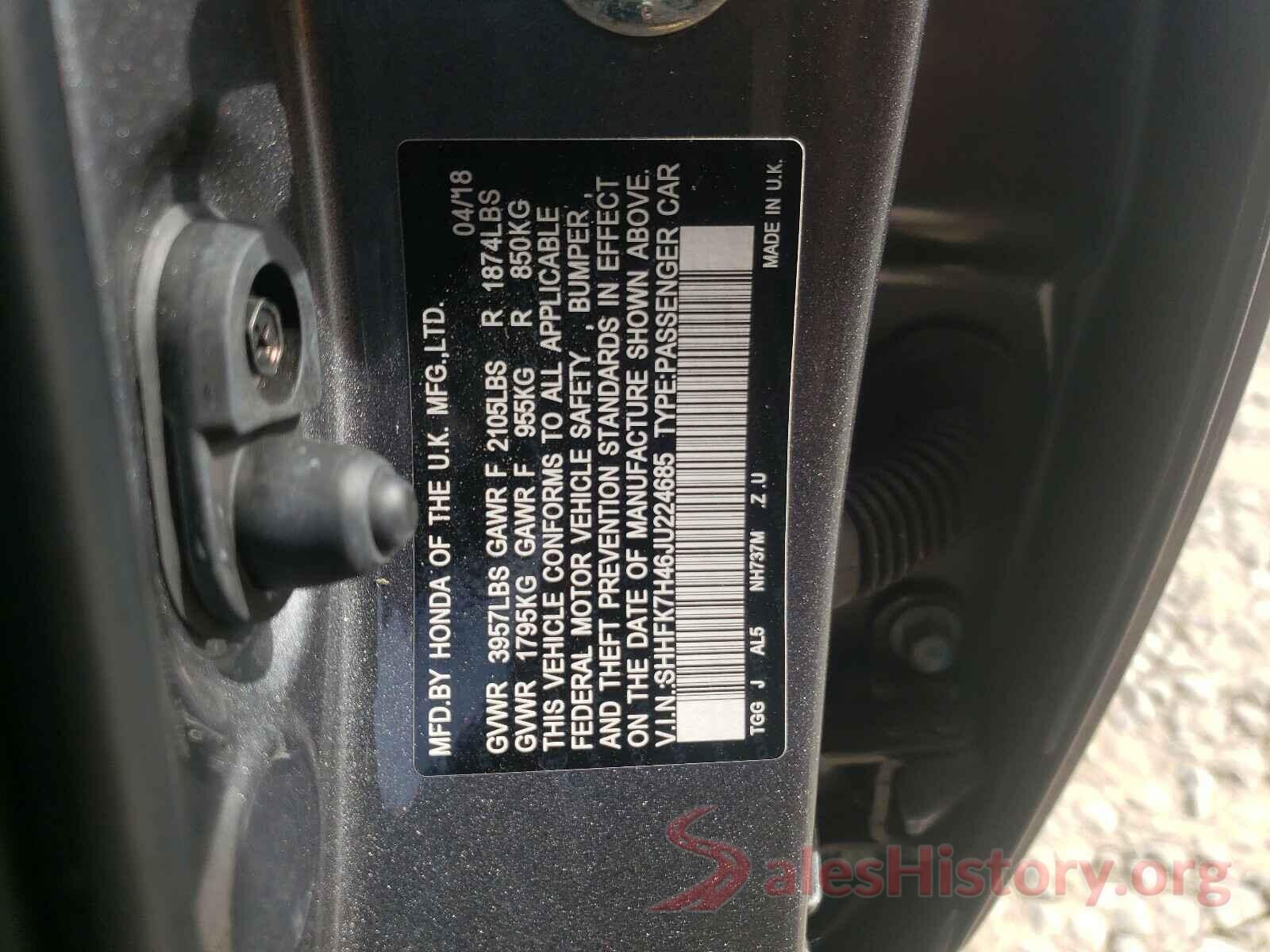 SHHFK7H46JU224685 2018 HONDA CIVIC