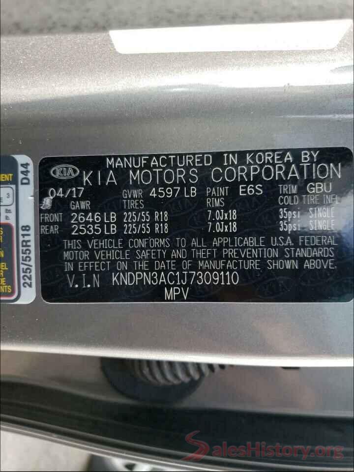 KNDPN3AC1J7309110 2018 KIA SPORTAGE