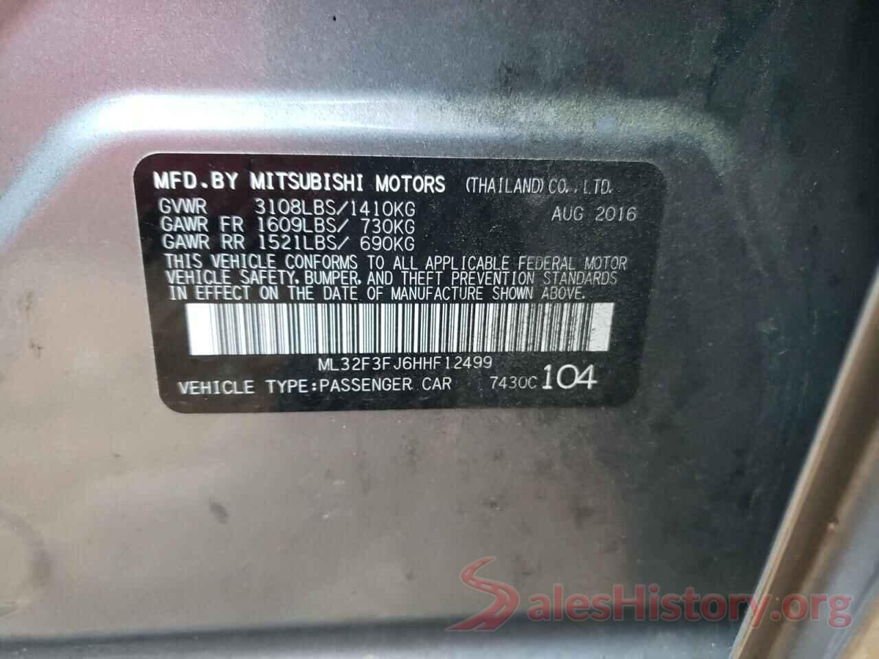 ML32F3FJ6HHF12499 2017 MITSUBISHI MIRAGE