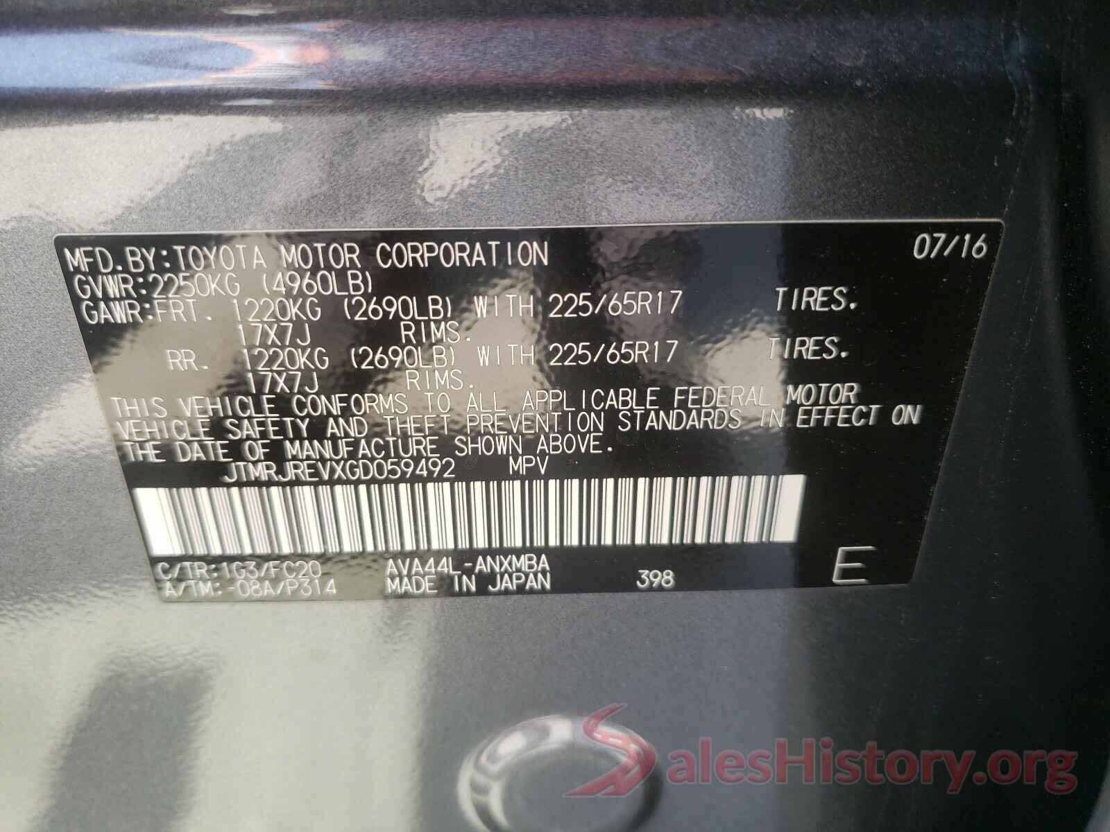 JTMRJREVXGD059492 2016 TOYOTA RAV4