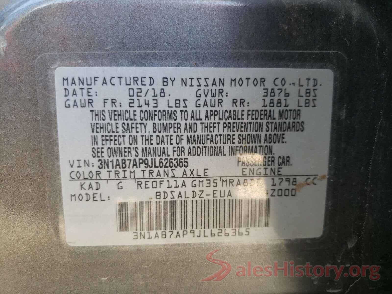 3N1AB7AP9JL626365 2018 NISSAN SENTRA