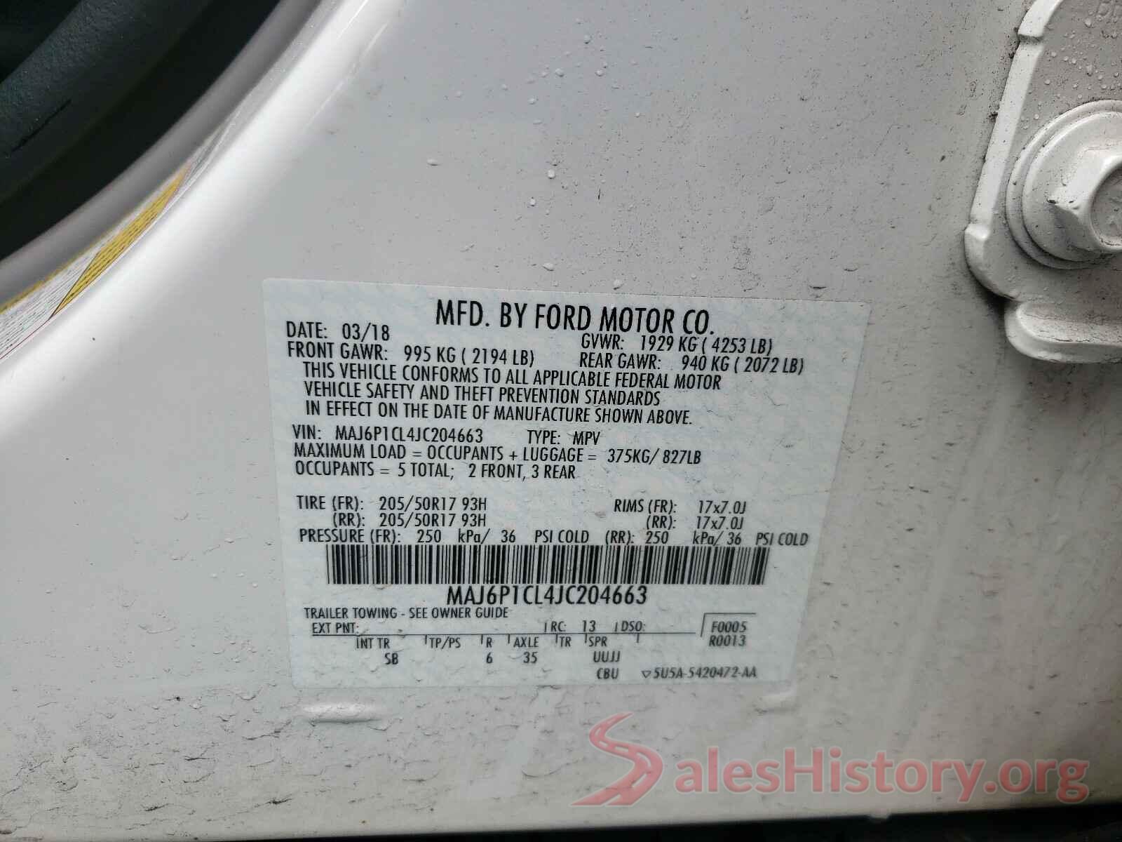 MAJ6P1CL4JC204663 2018 FORD ALL OTHER