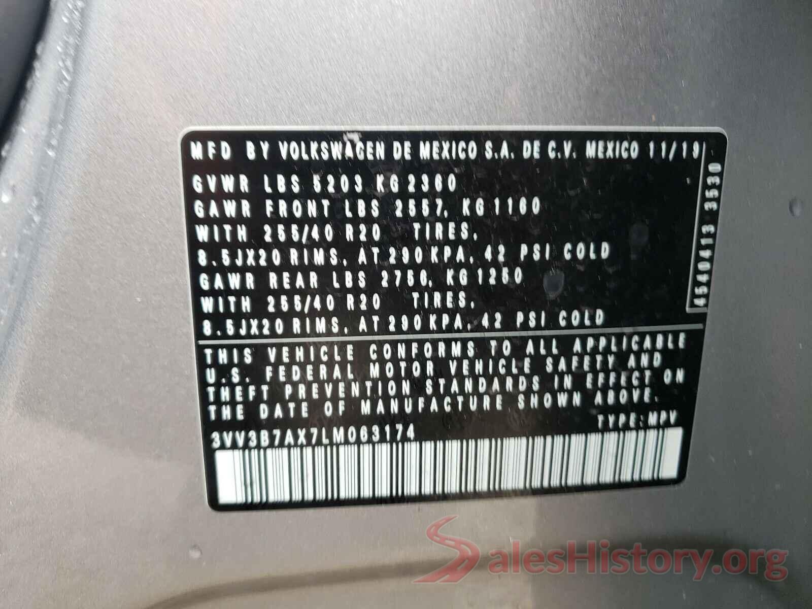 3VV3B7AX7LM063174 2020 VOLKSWAGEN TIGUAN