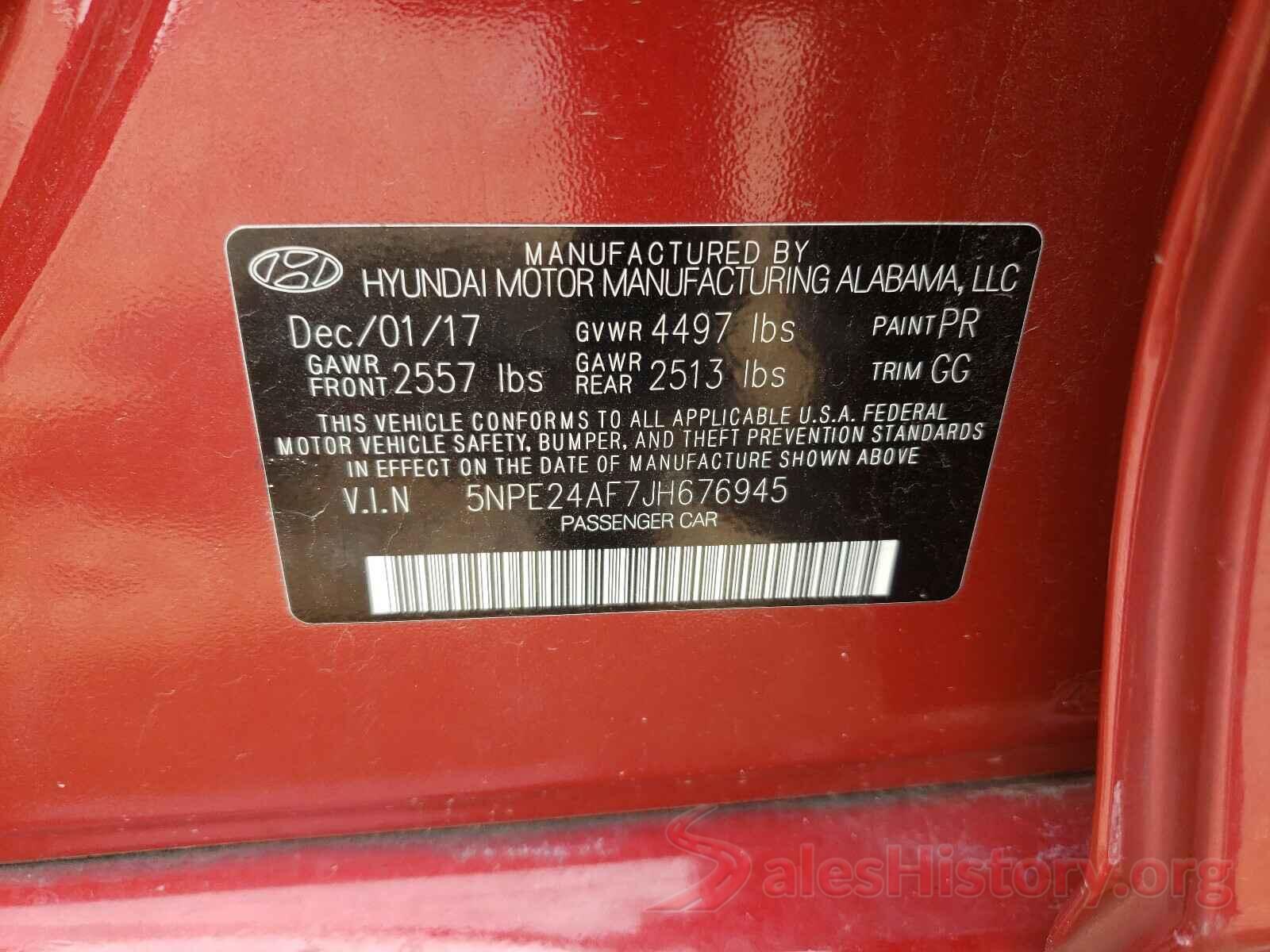 5NPE24AF7JH676945 2018 HYUNDAI SONATA