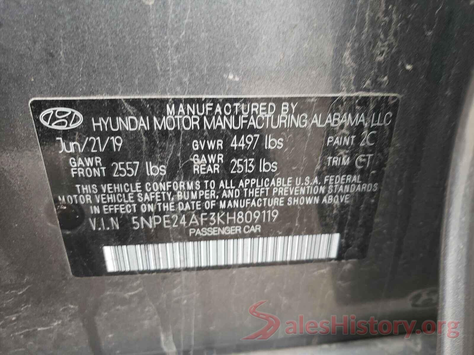 5NPE24AF3KH809119 2019 HYUNDAI SONATA