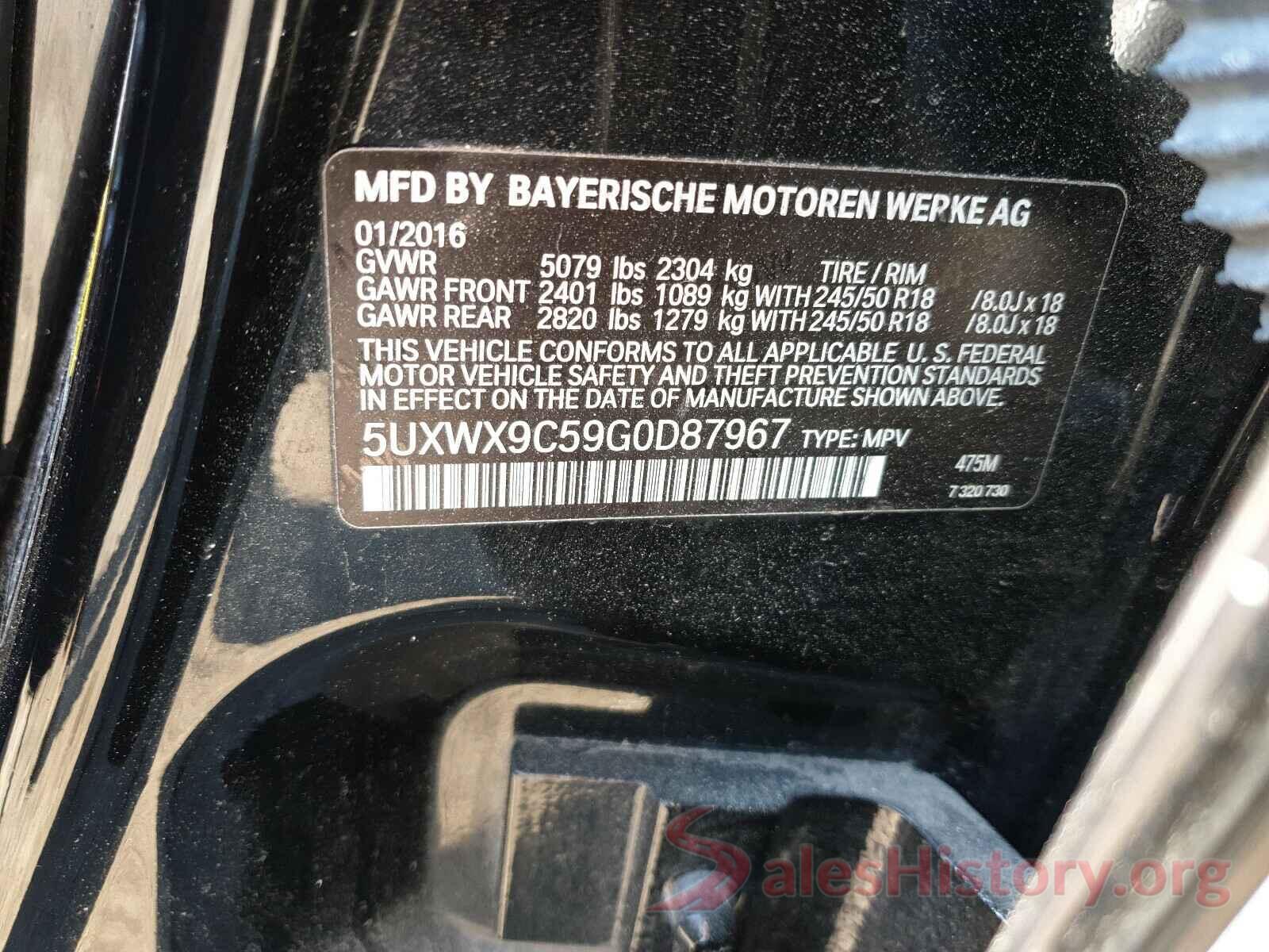 5UXWX9C59G0D87967 2016 BMW X3