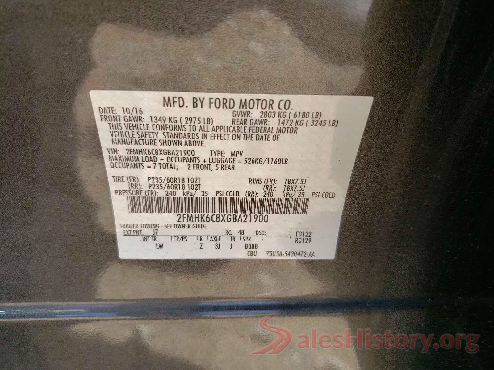 2FMHK6C8XGBA21900 2016 FORD FLEX