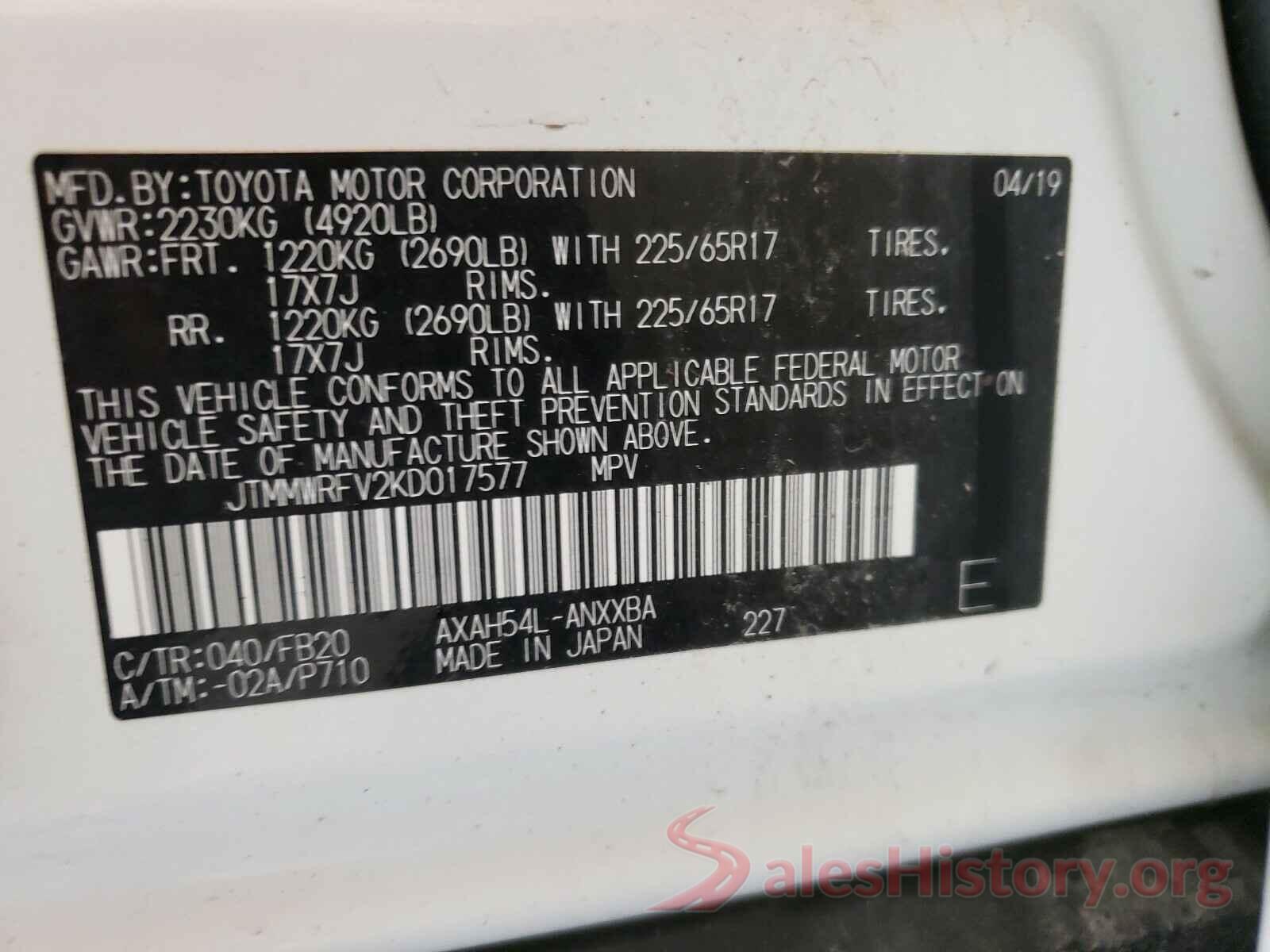 JTMMWRFV2KD017577 2019 TOYOTA RAV4