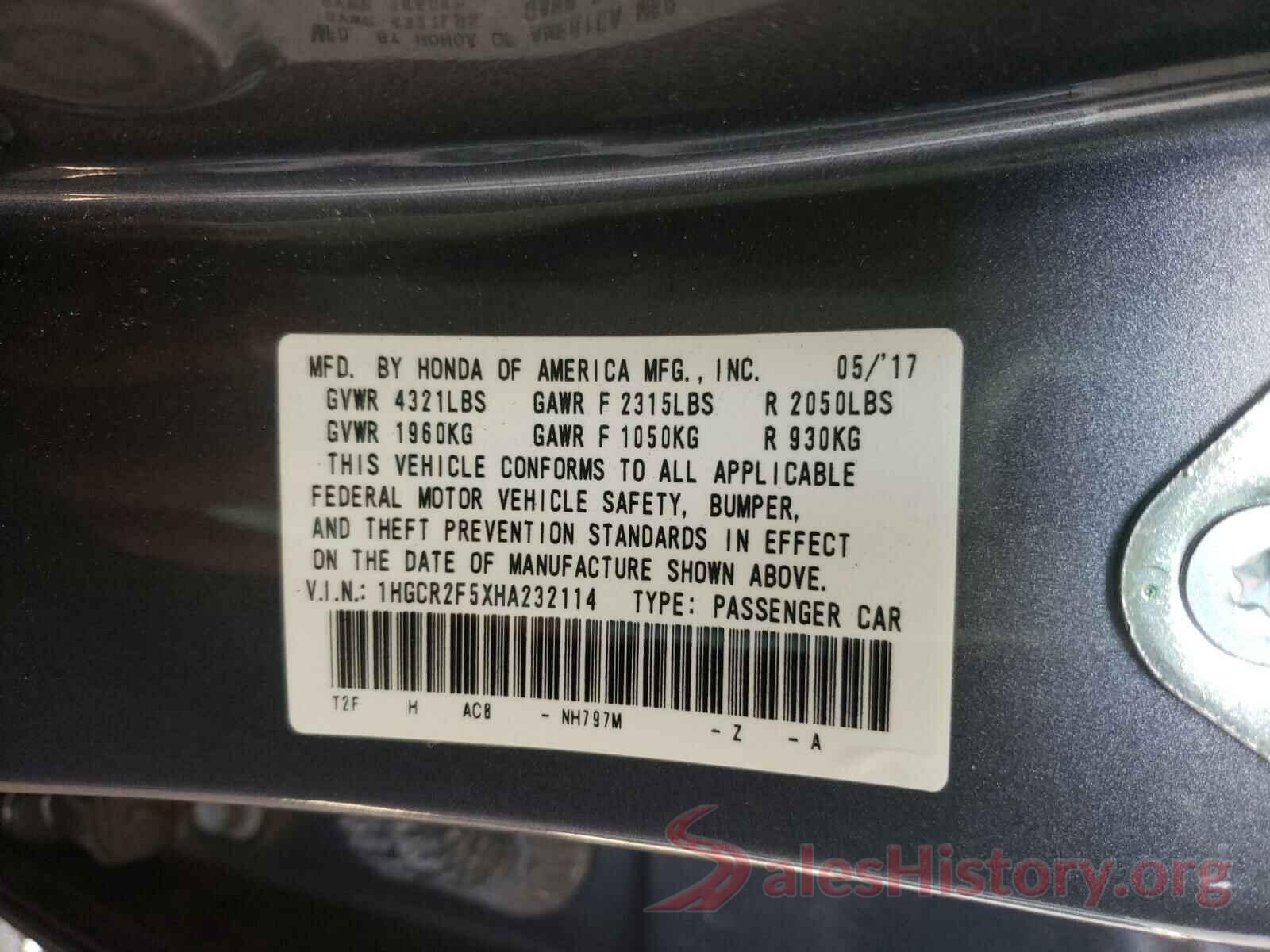 1HGCR2F5XHA232114 2017 HONDA ACCORD