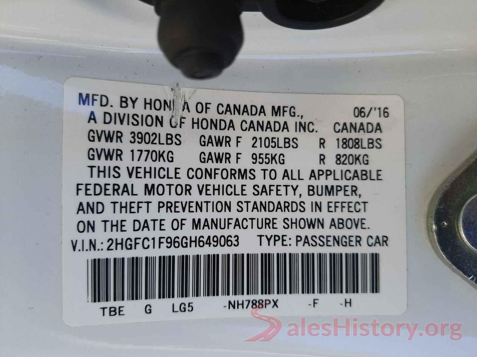 2HGFC1F96GH649063 2016 HONDA CIVIC