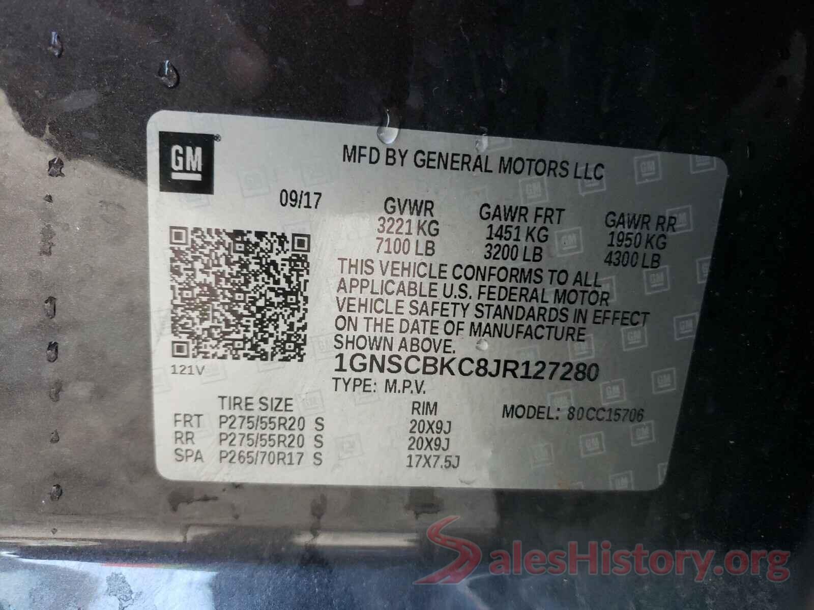 1GNSCBKC8JR127280 2018 CHEVROLET TAHOE