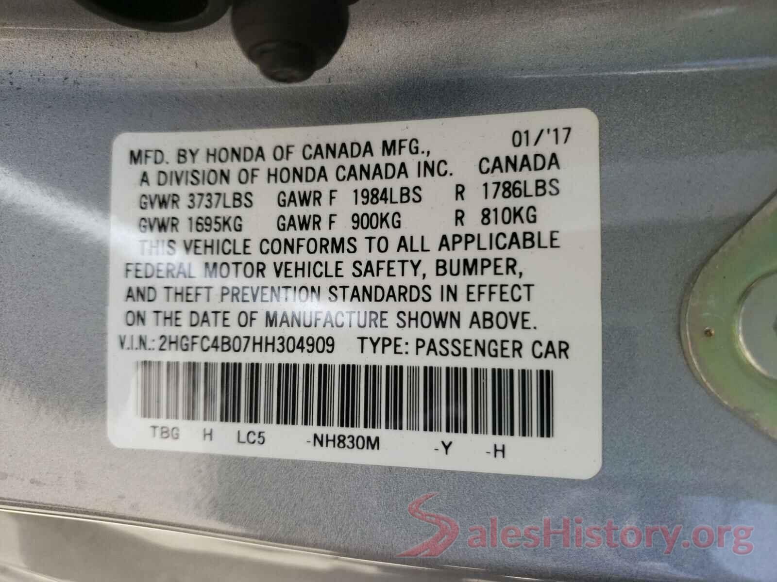 2HGFC4B07HH304909 2017 HONDA CIVIC