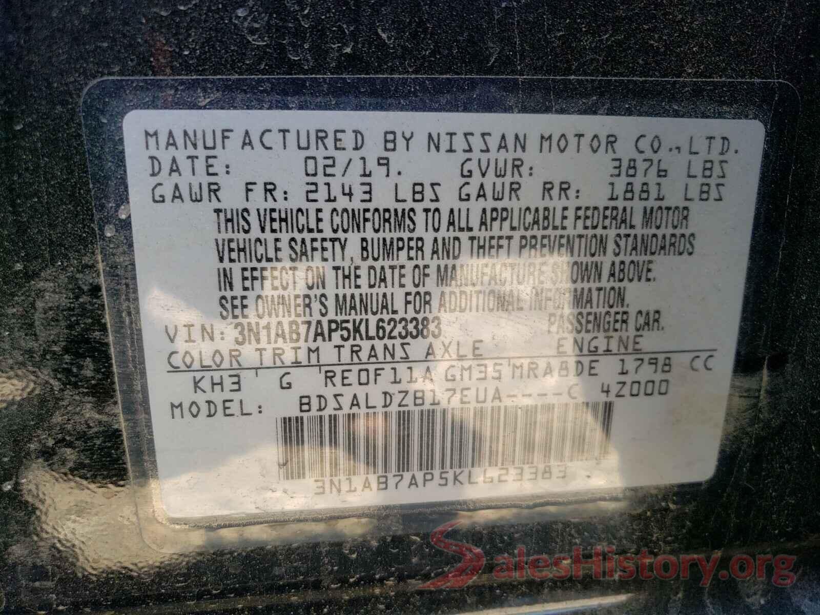 3N1AB7AP5KL623383 2019 NISSAN SENTRA