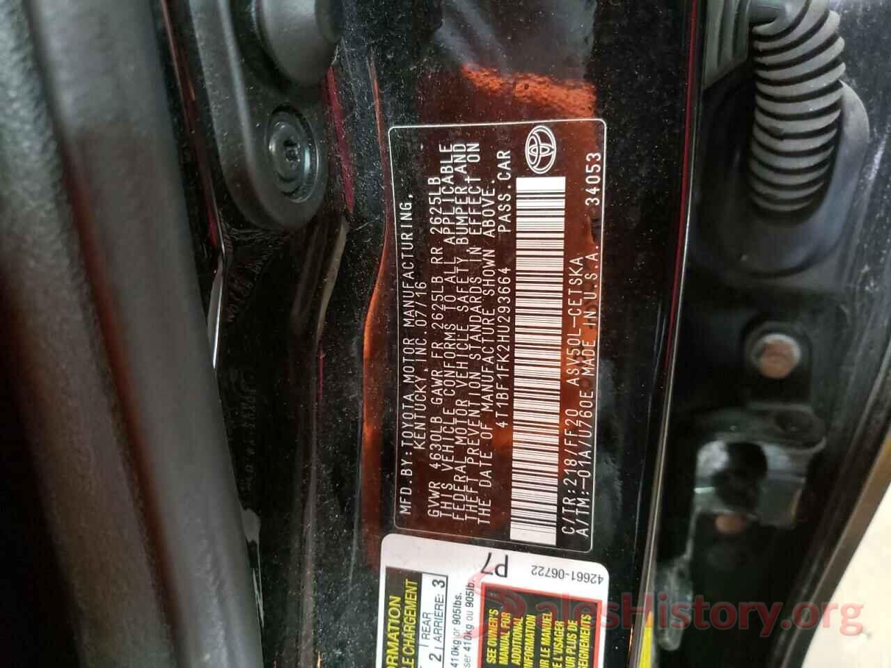 4T1BF1FK2HU293664 2017 TOYOTA CAMRY