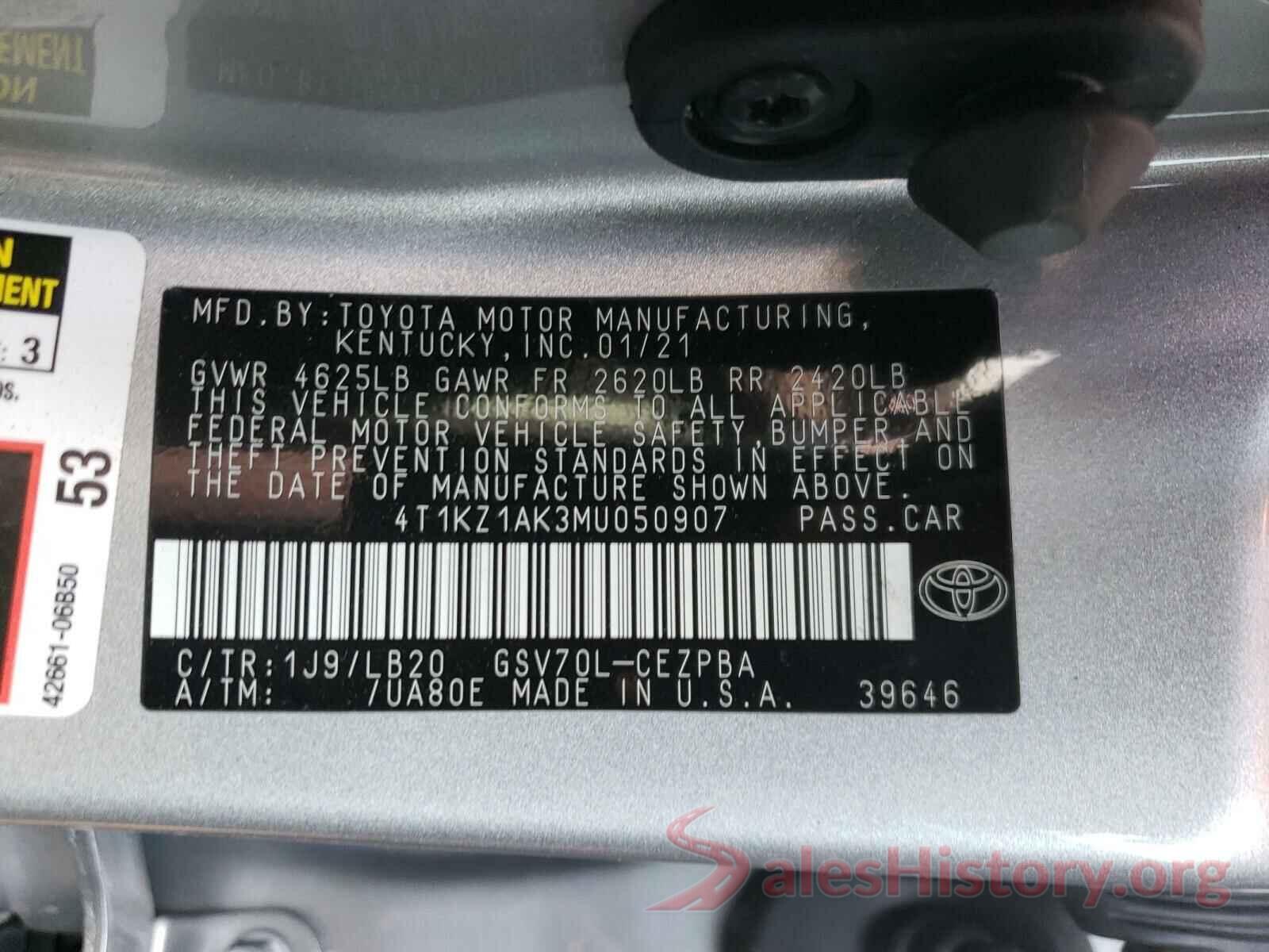 4T1KZ1AK3MU050907 2021 TOYOTA CAMRY