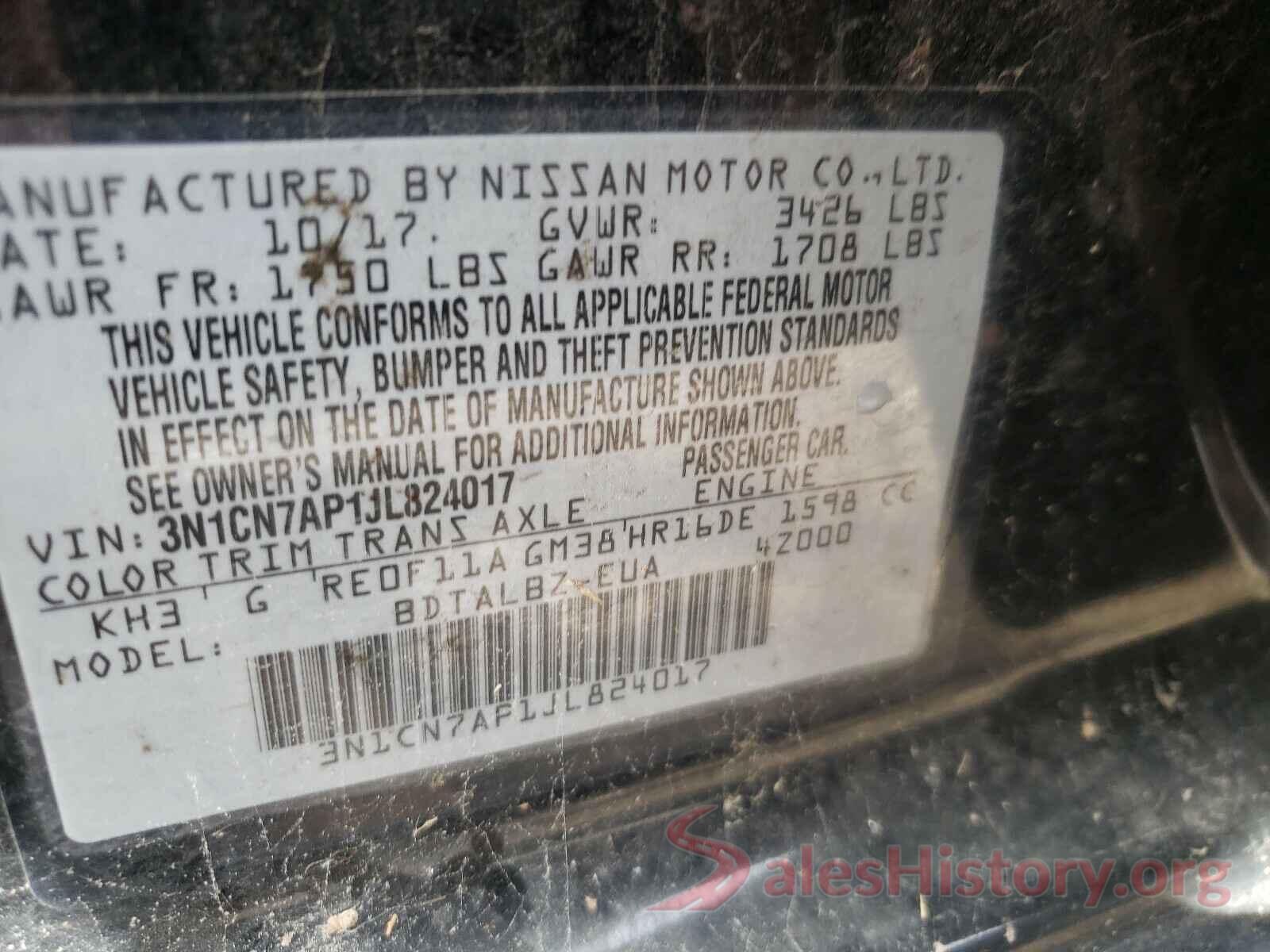 3N1CN7AP1JL824017 2018 NISSAN VERSA