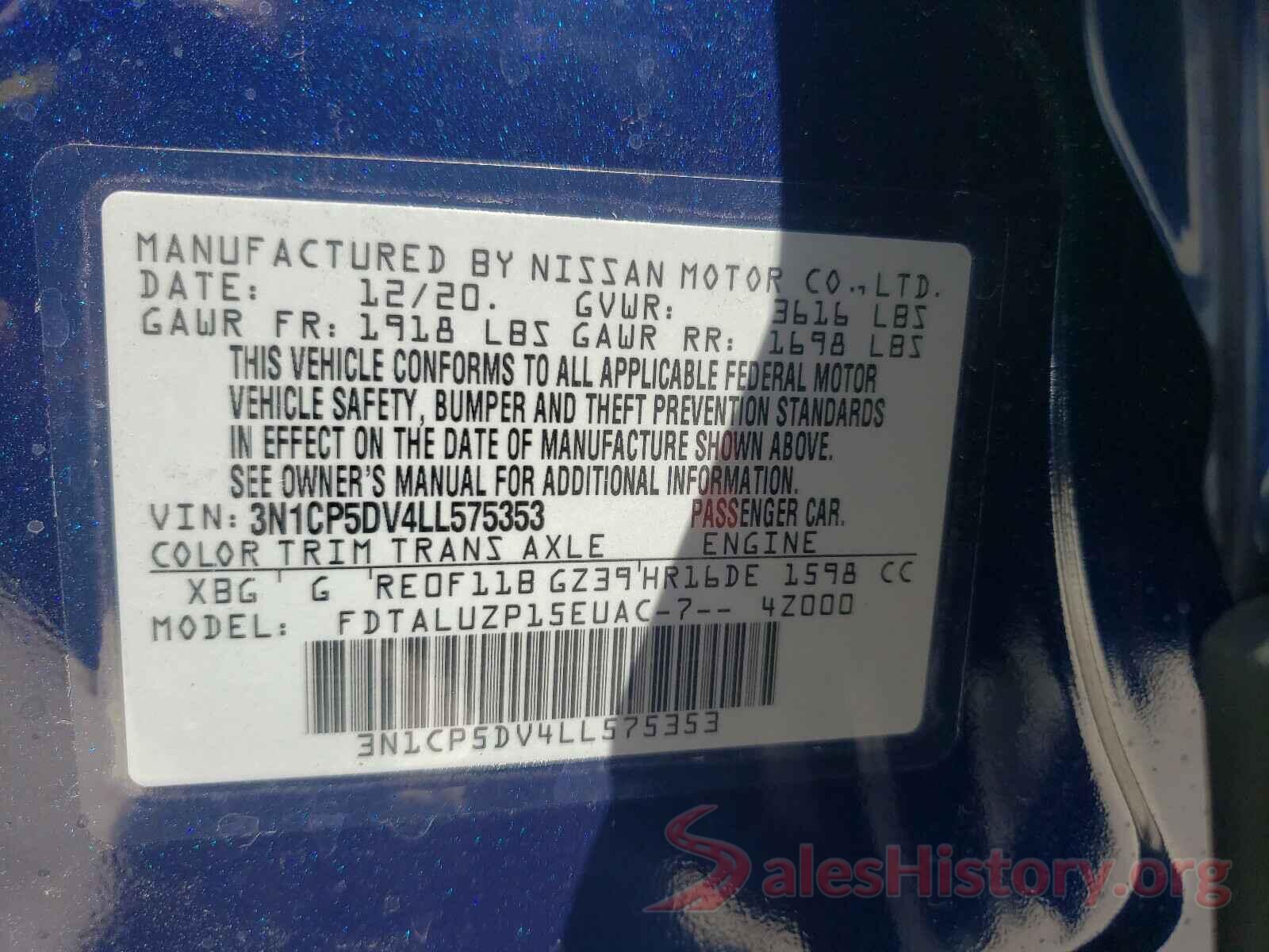 3N1CP5DV4LL575353 2020 NISSAN KICKS