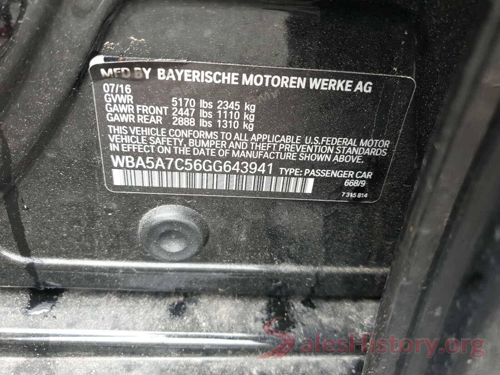 WBA5A7C56GG643941 2016 BMW 5 SERIES