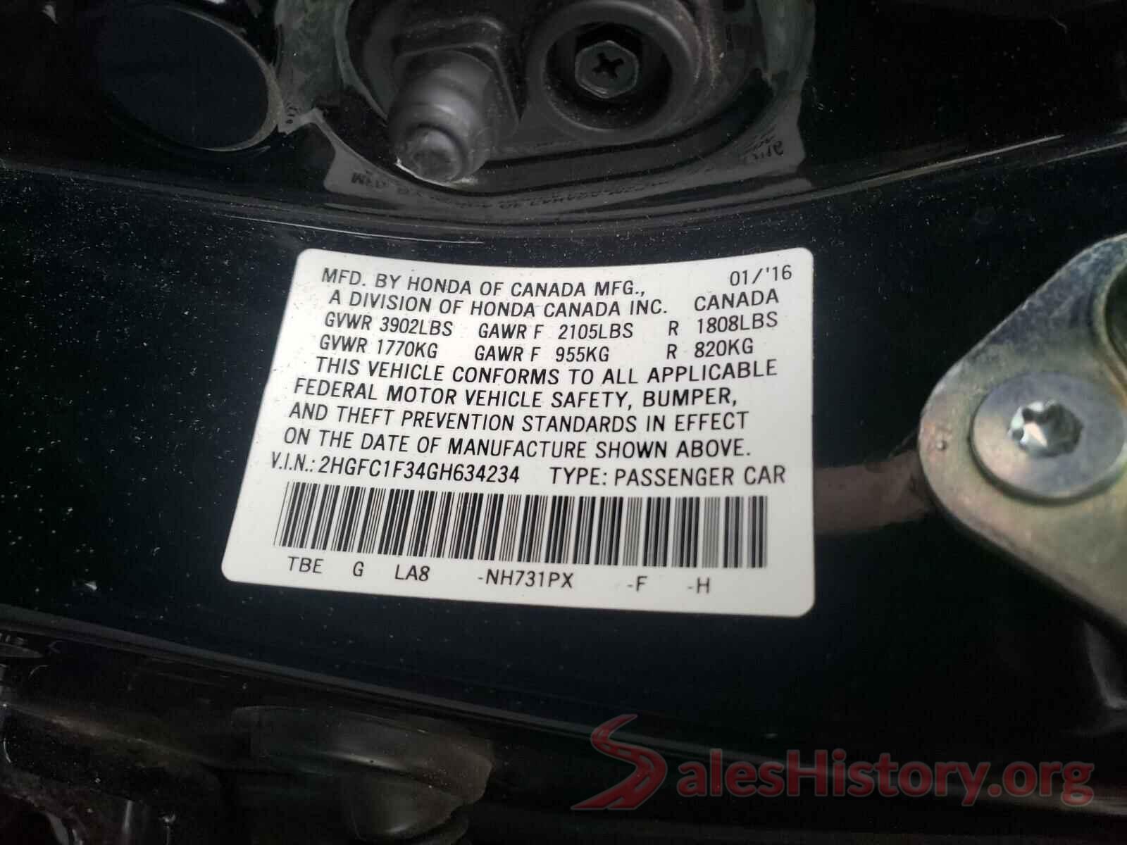 2HGFC1F34GH634234 2016 HONDA CIVIC