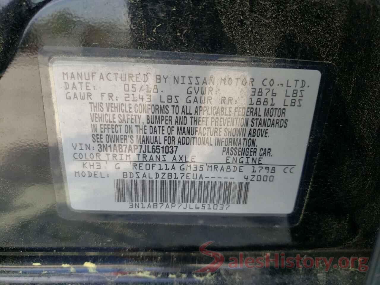 3N1AB7AP7JL651037 2018 NISSAN SENTRA