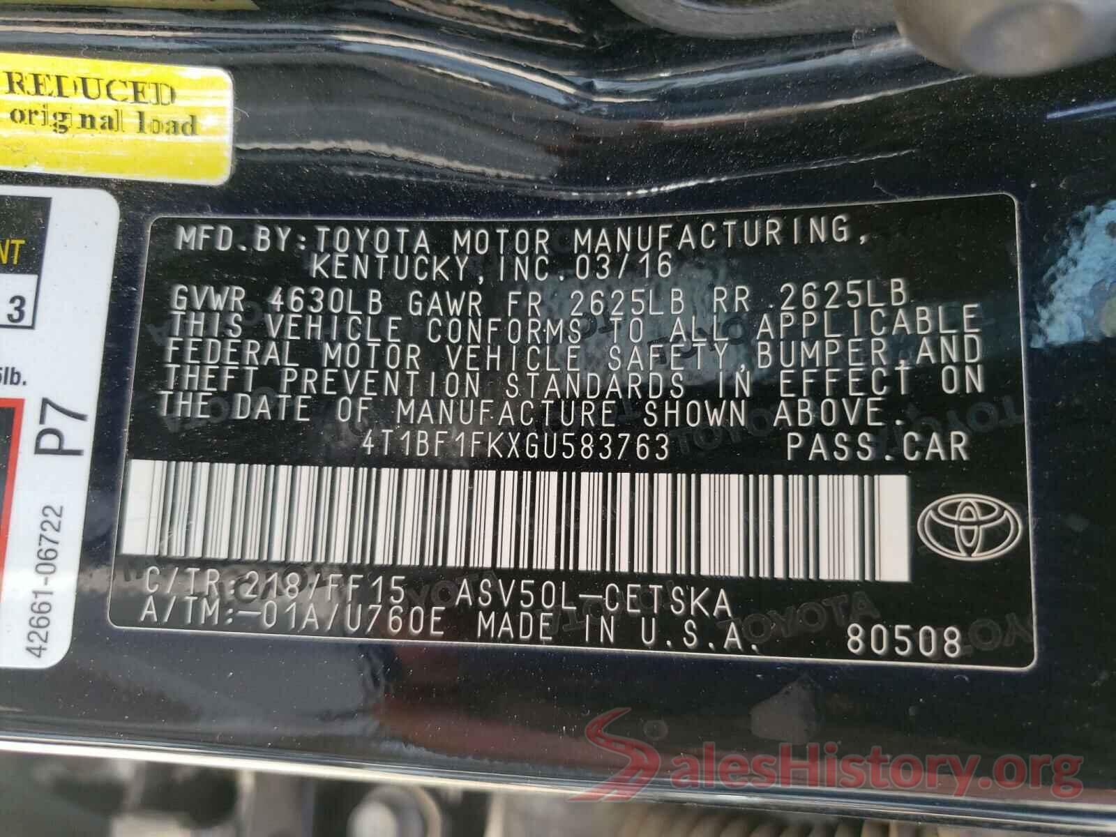 4T1BF1FKXGU583763 2016 TOYOTA CAMRY