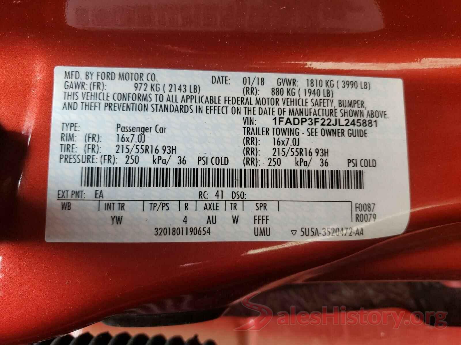 1FADP3F22JL245881 2018 FORD FOCUS