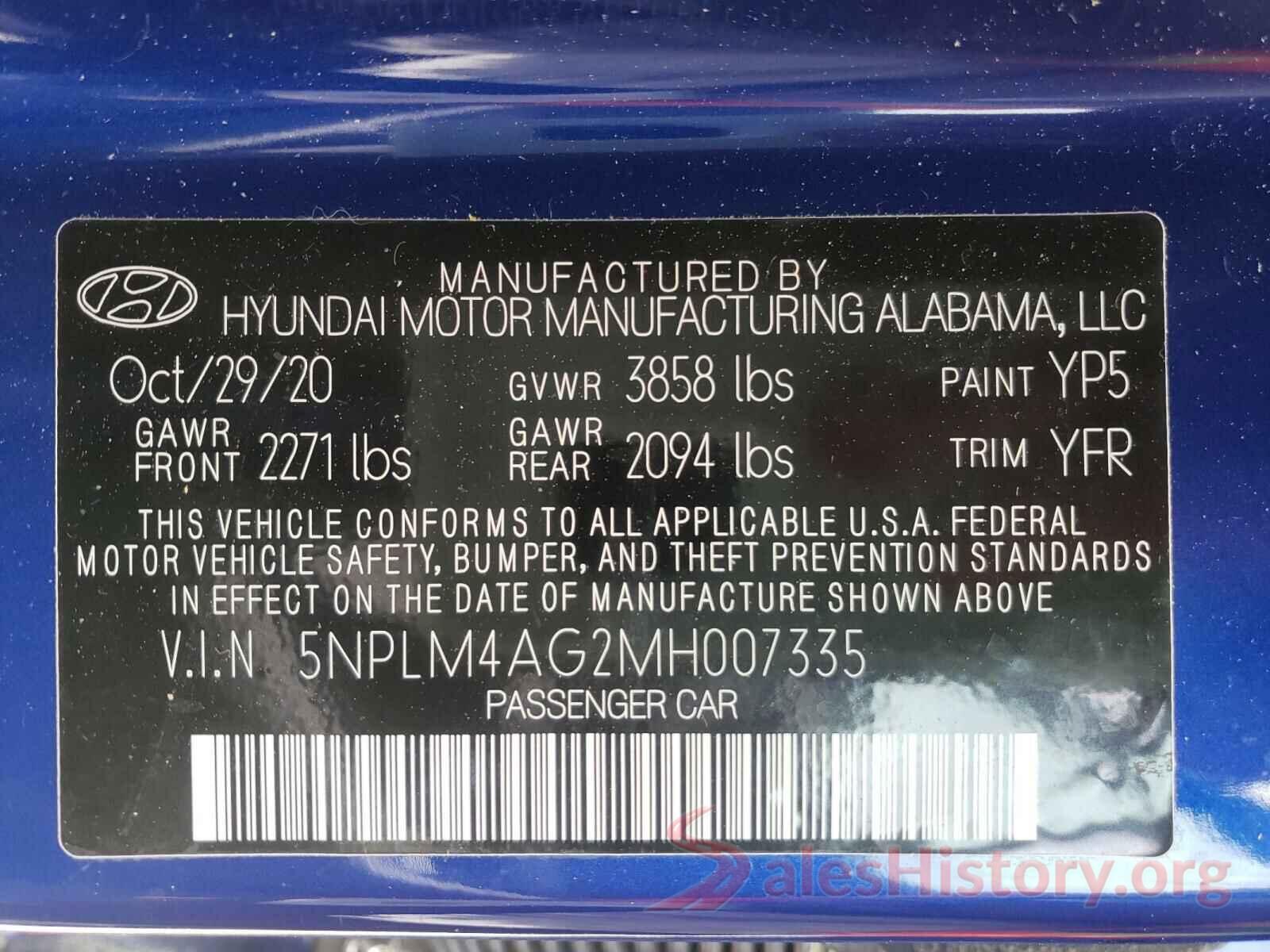 5NPLM4AG2MH007335 2021 HYUNDAI ELANTRA