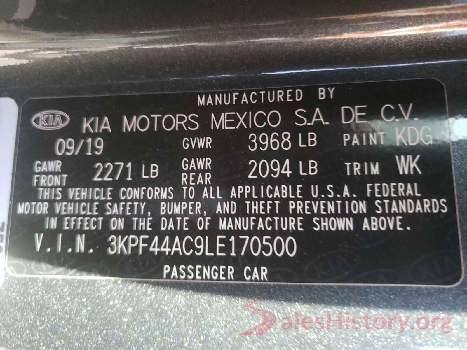 3KPF44AC9LE170500 2020 KIA FORTE