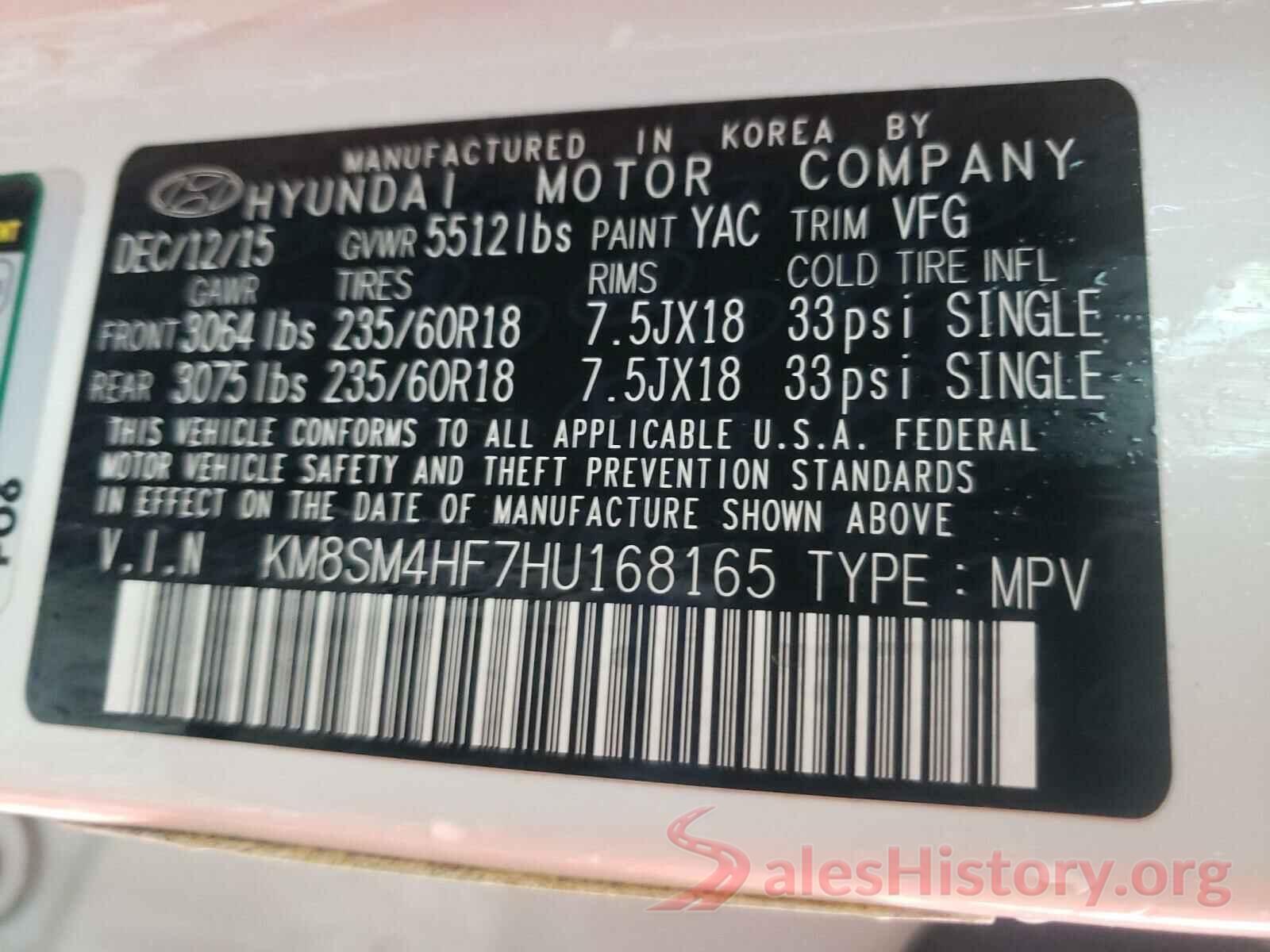 KM8SM4HF7HU168165 2017 HYUNDAI SANTA FE