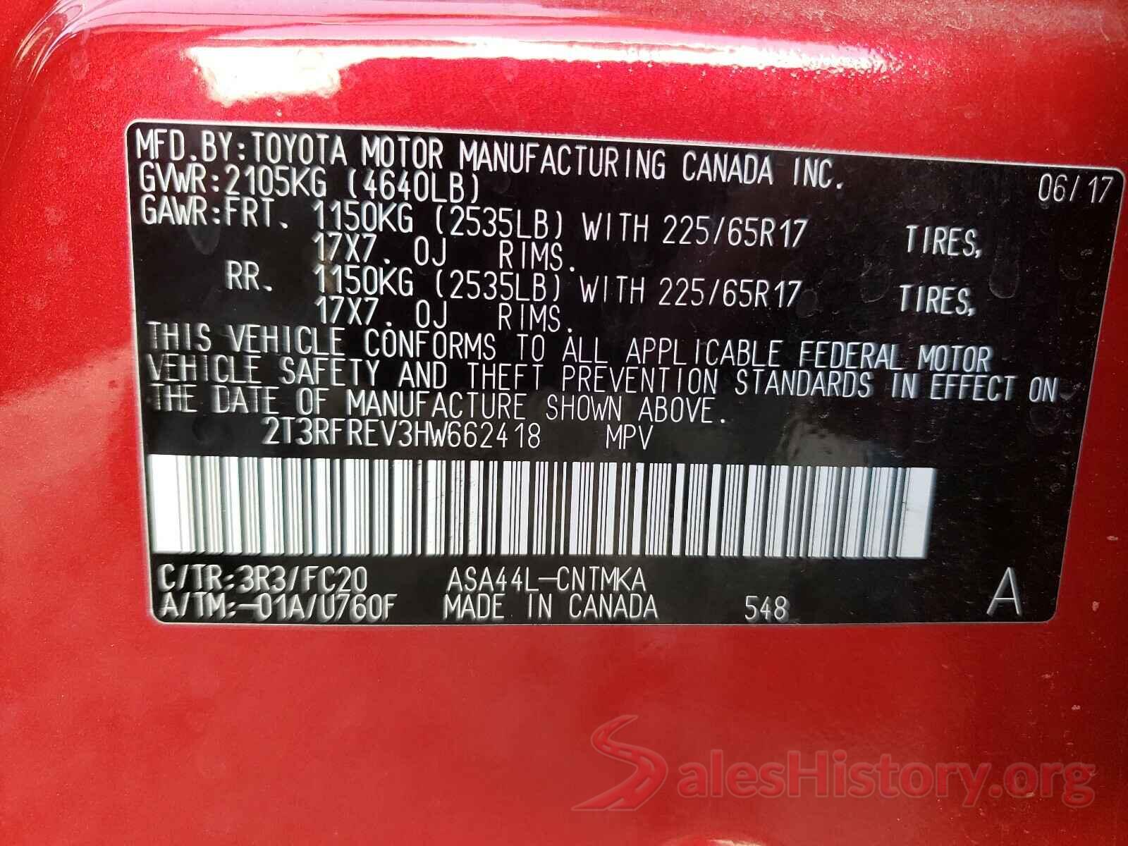 2T3RFREV3HW662418 2017 TOYOTA RAV4