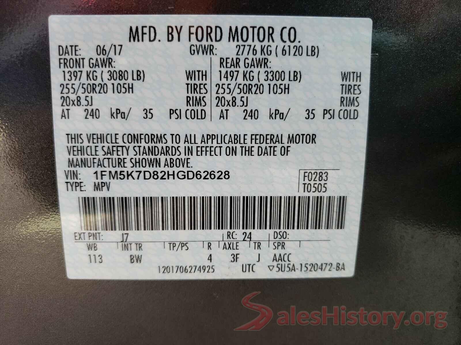 1FM5K7D82HGD62628 2017 FORD EXPLORER