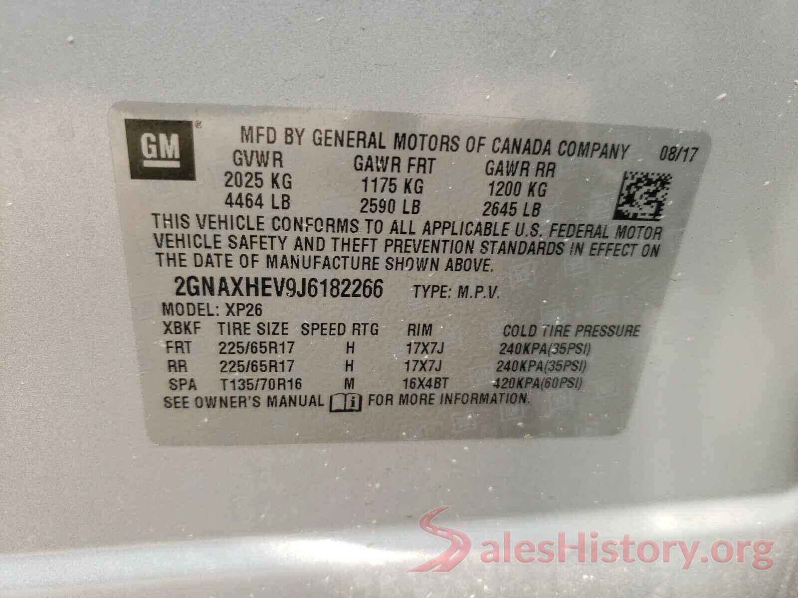 2GNAXHEV9J6182266 2018 CHEVROLET EQUINOX