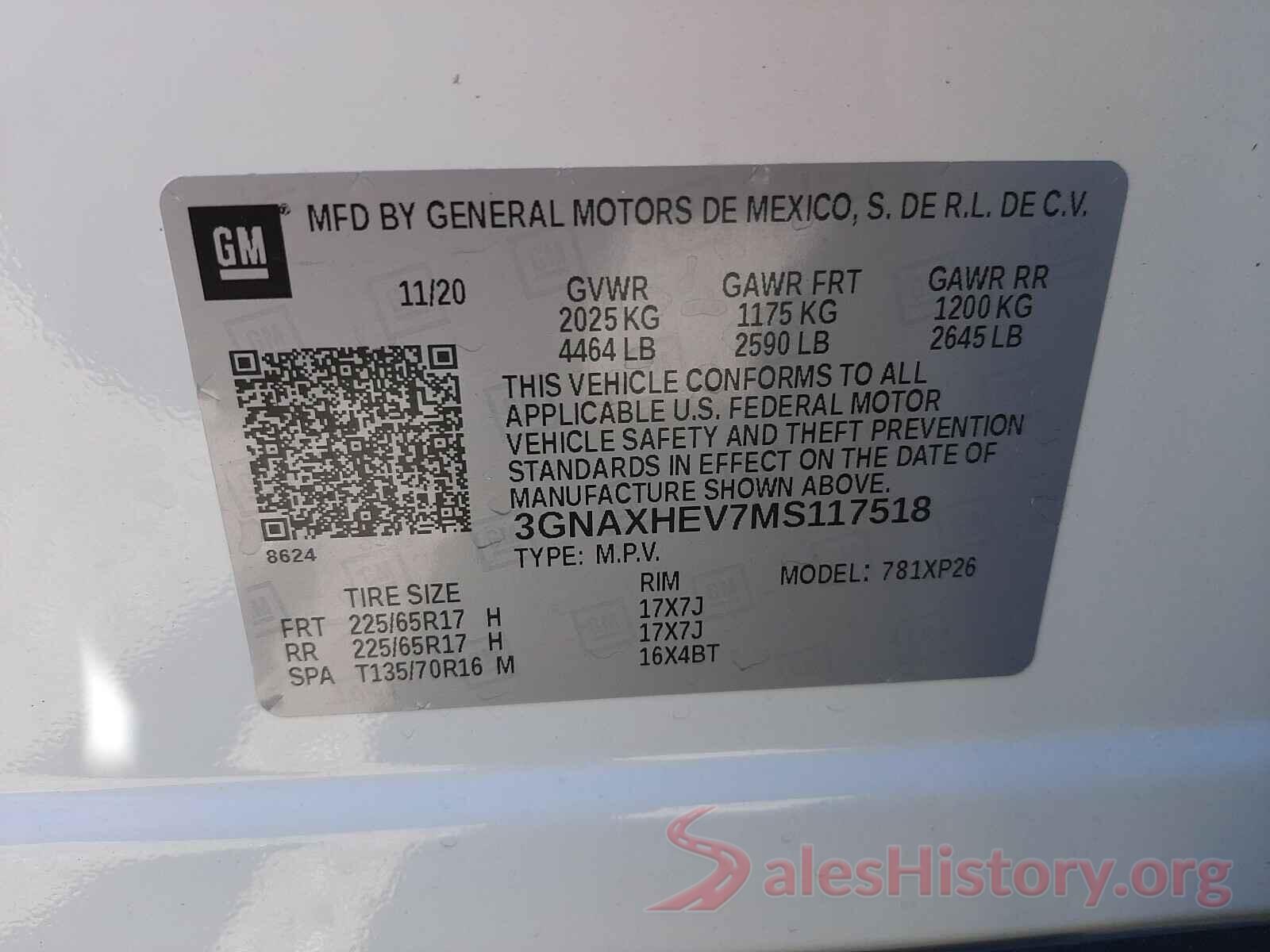 3GNAXHEV7MS117518 2021 CHEVROLET EQUINOX