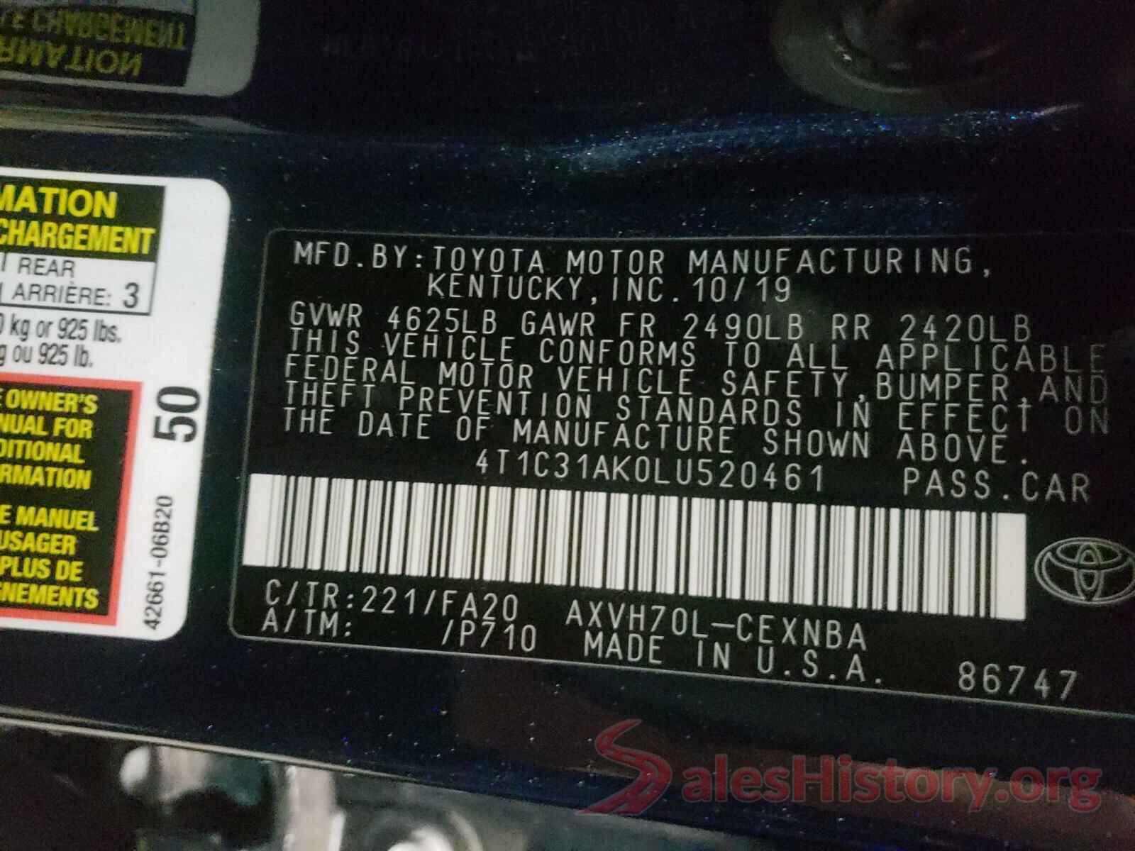 4T1C31AK0LU520461 2020 TOYOTA CAMRY