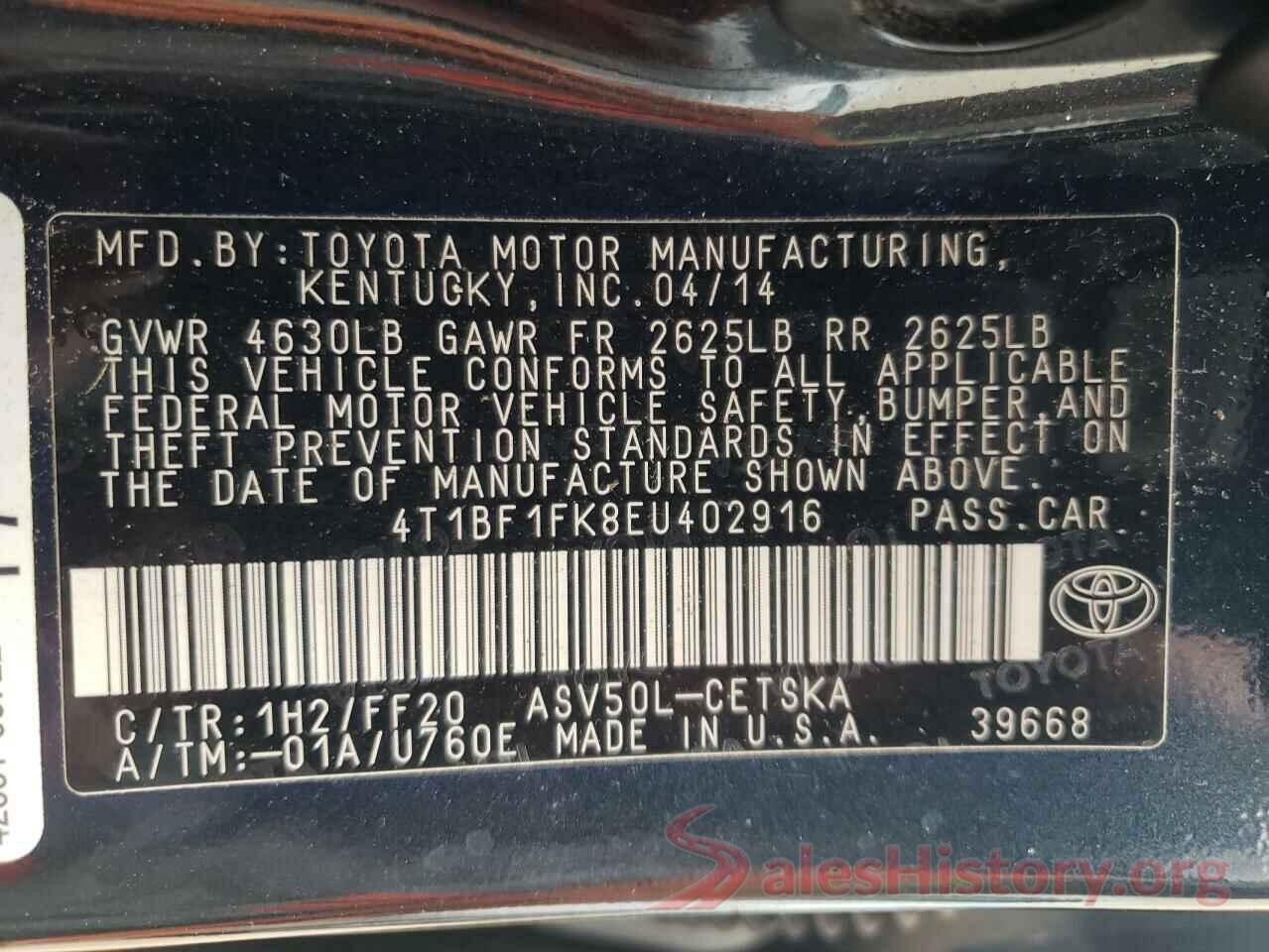 4T1BF1FK8EU402916 2014 TOYOTA CAMRY