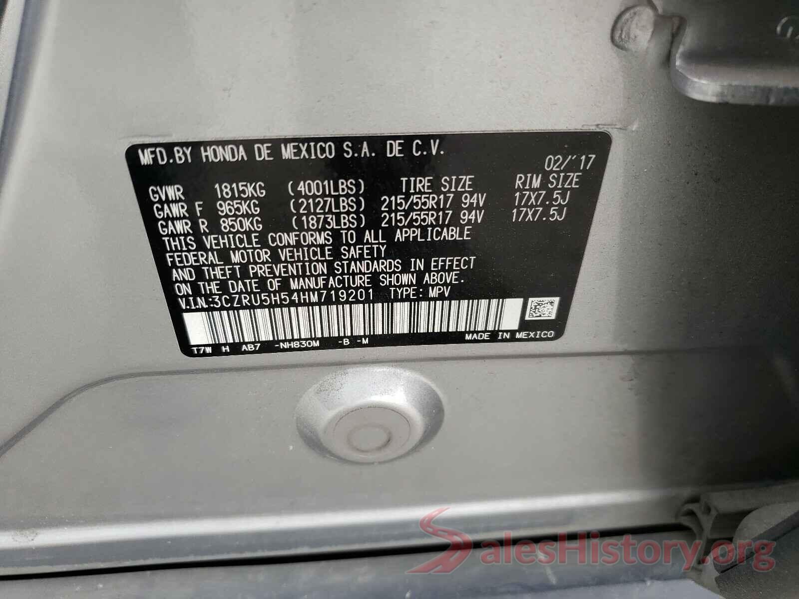 3CZRU5H54HM719201 2017 HONDA HR-V