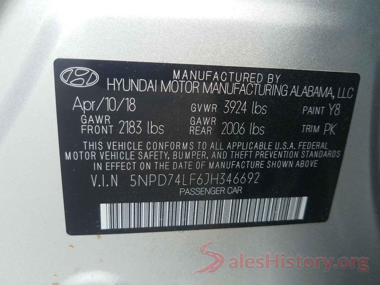 5NPD74LF6JH346692 2018 HYUNDAI ELANTRA