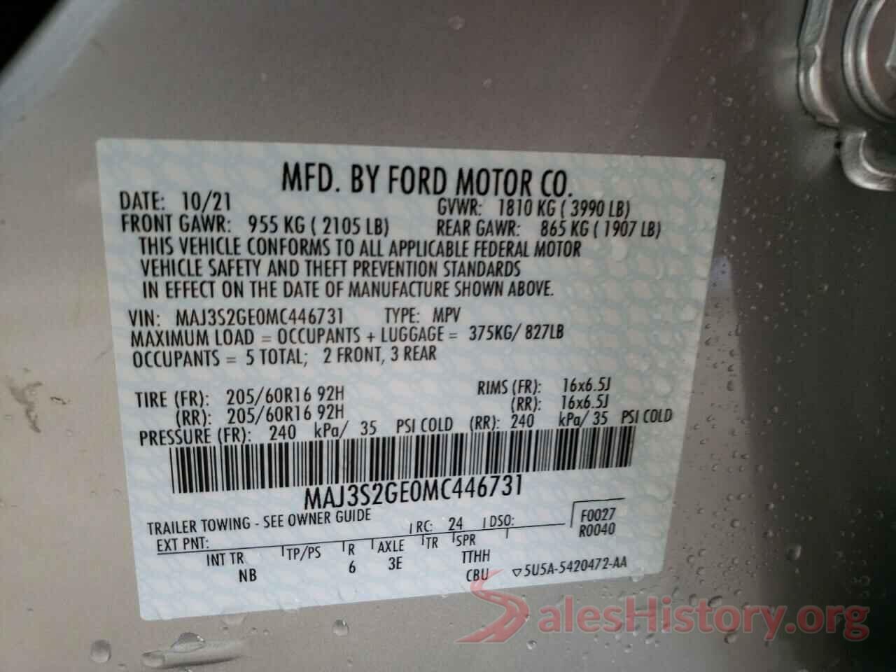 MAJ3S2GE0MC446731 2021 FORD ALL OTHER