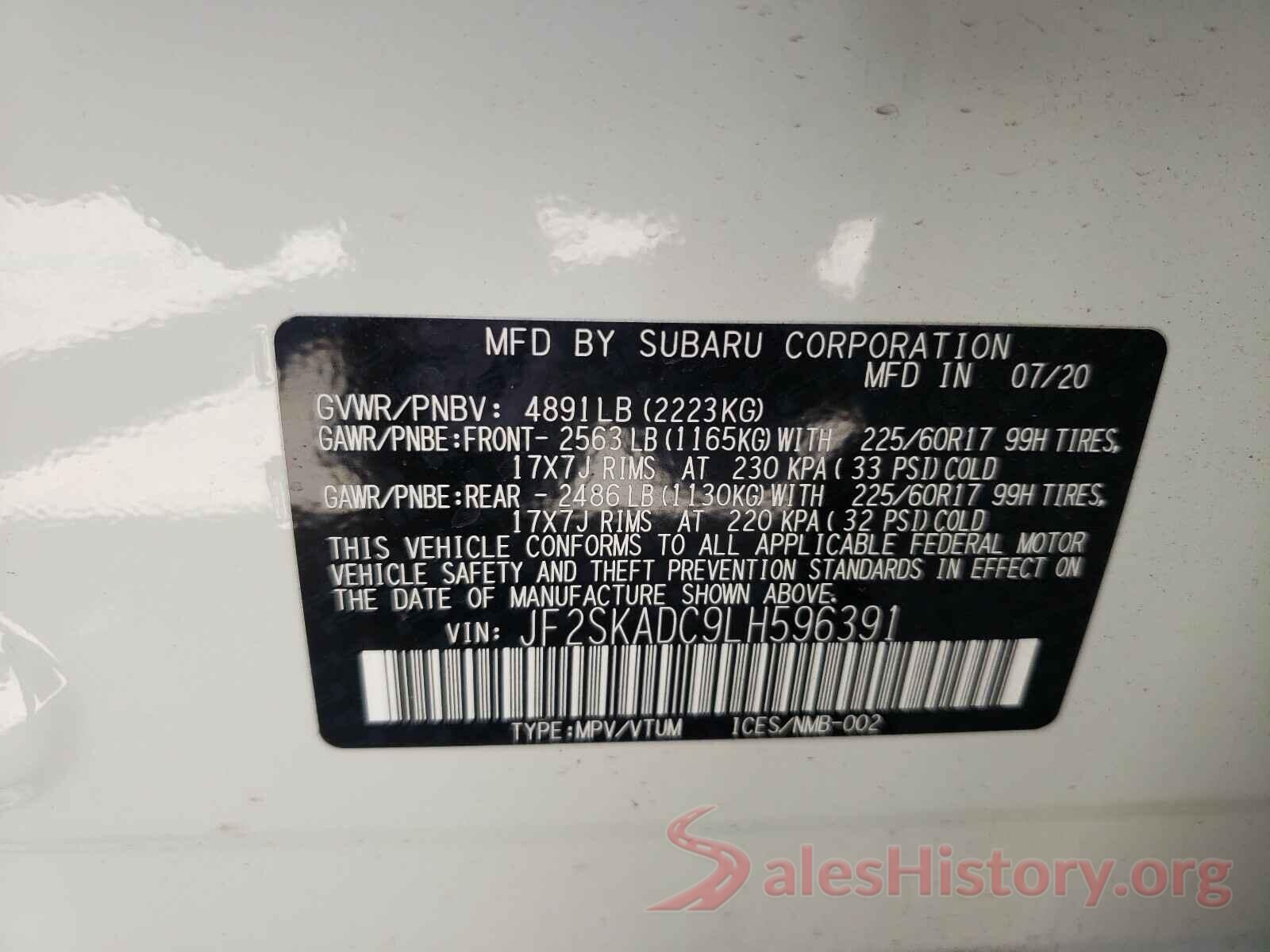 JF2SKADC9LH596391 2020 SUBARU FORESTER