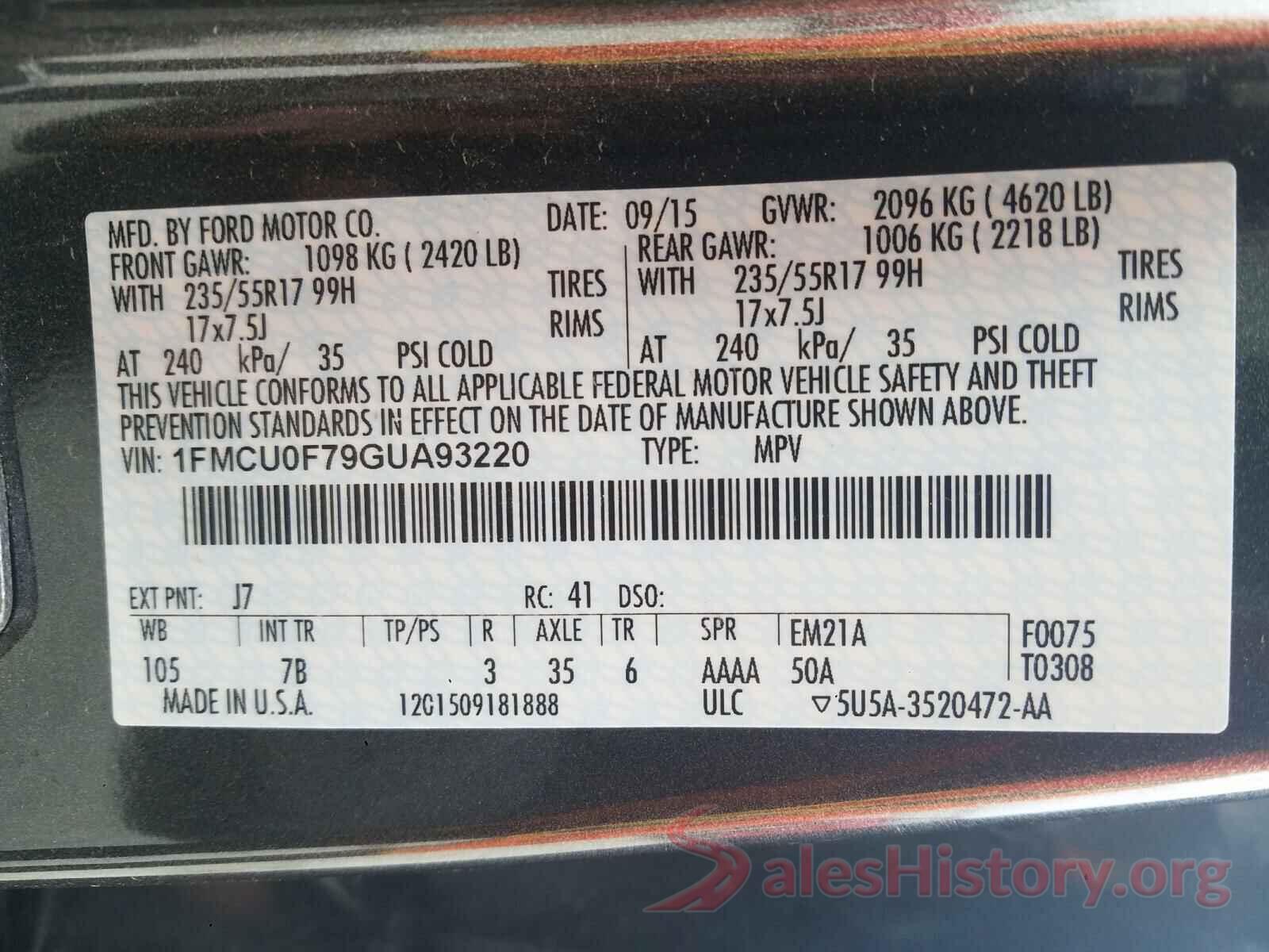 1FMCU0F79GUA93220 2016 FORD ESCAPE