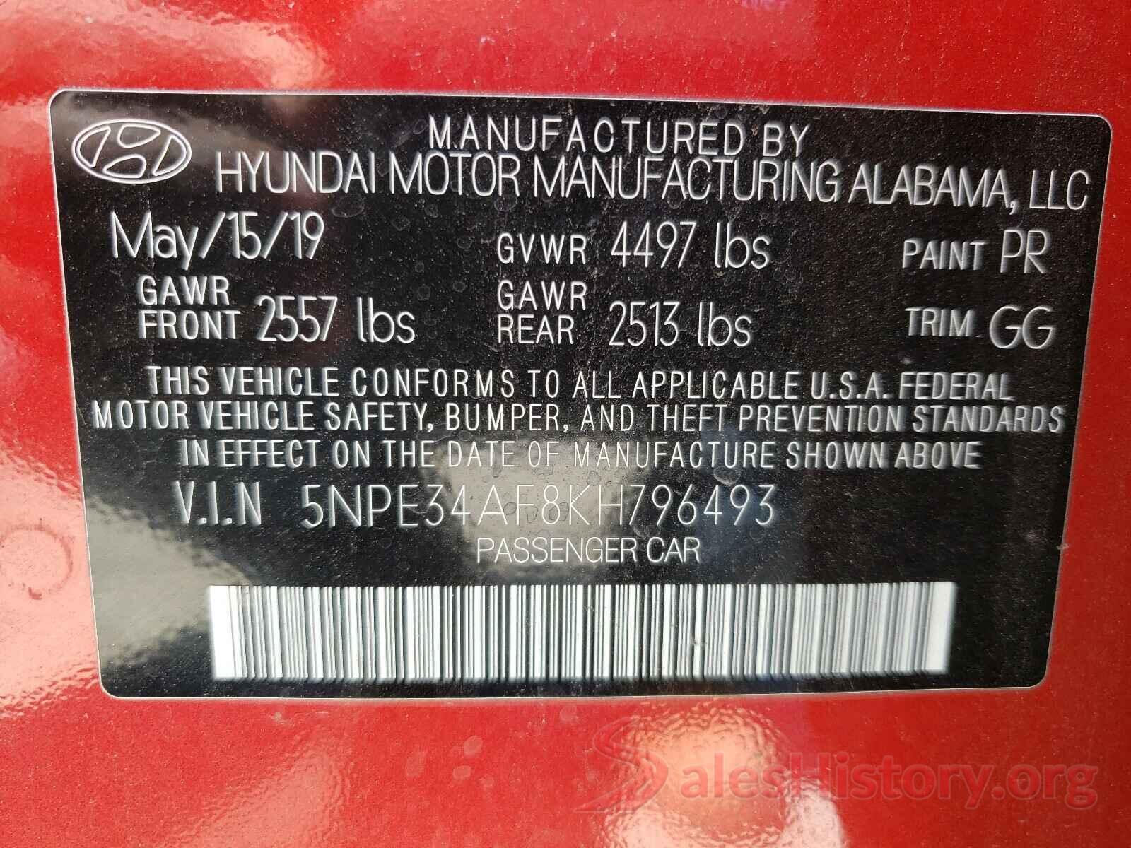 5NPE34AF8KH796493 2019 HYUNDAI SONATA