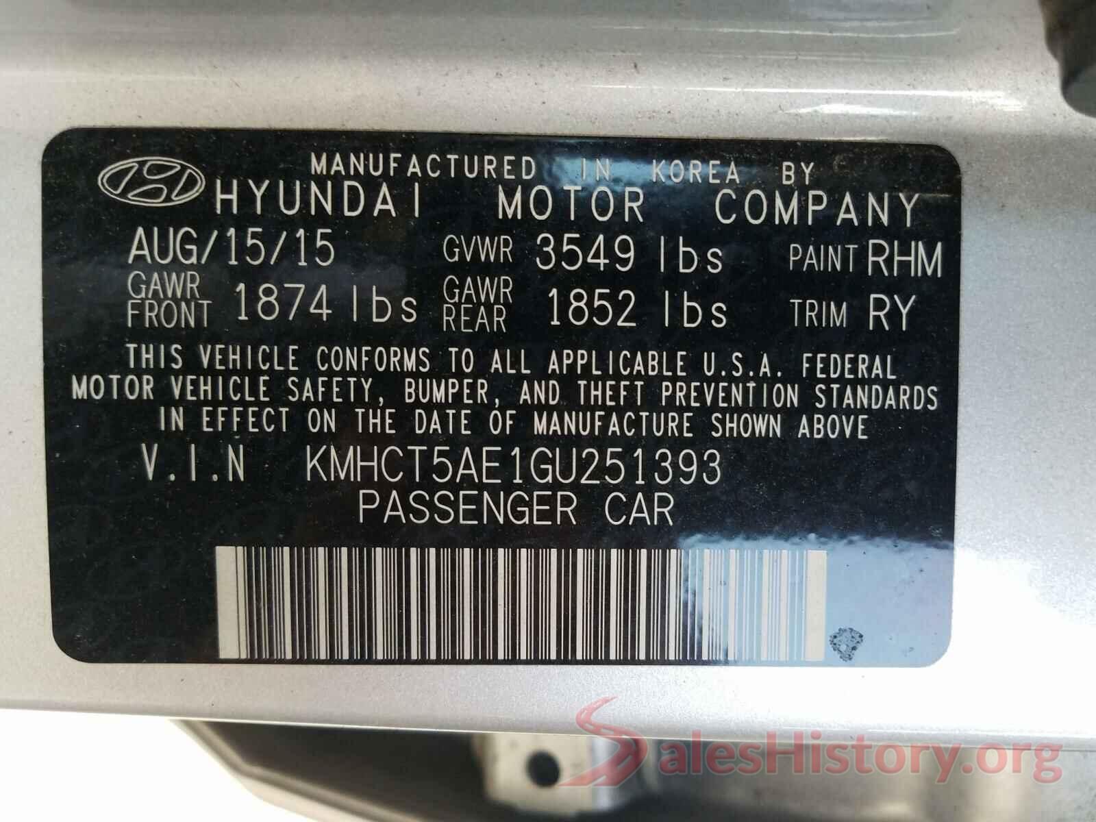 KMHCT5AE1GU251393 2016 HYUNDAI ACCENT