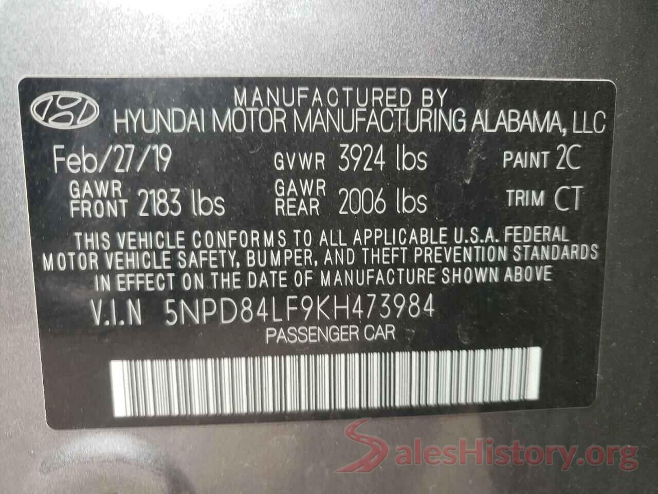 5NPD84LF9KH473984 2019 HYUNDAI ELANTRA