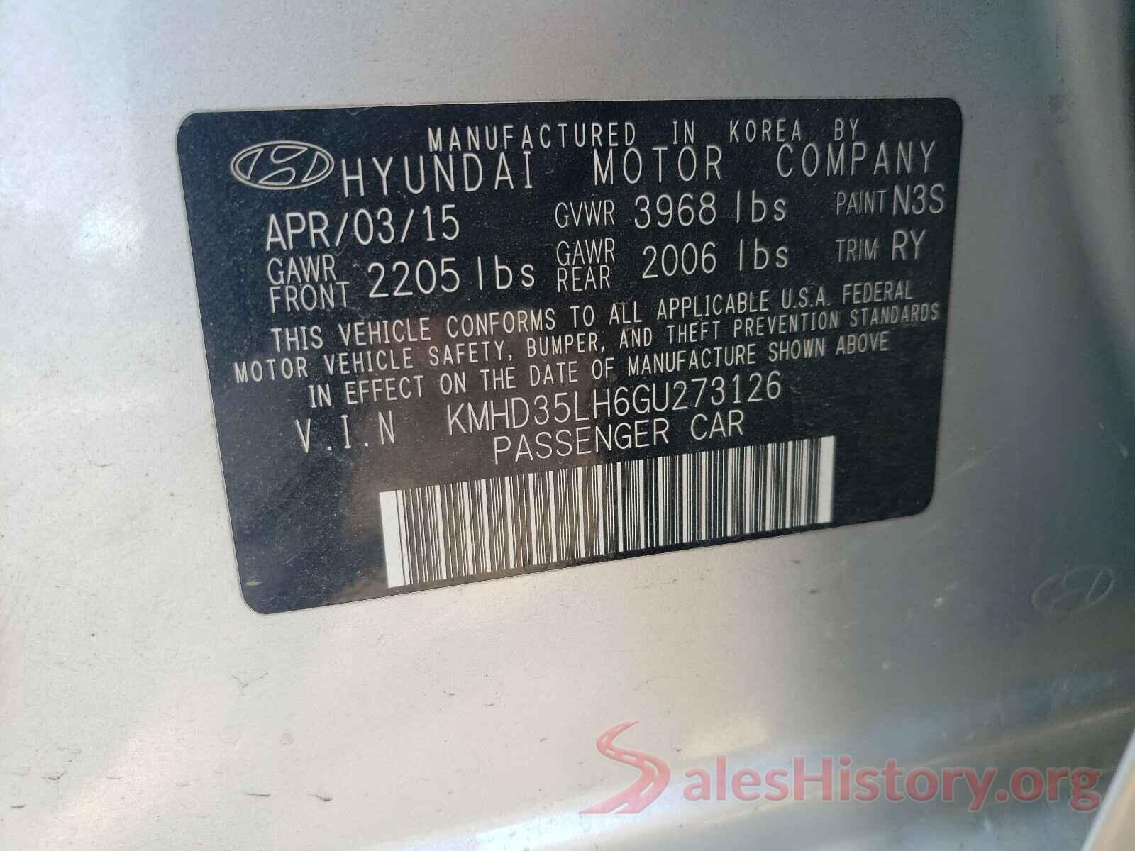 KMHD35LH6GU273126 2016 HYUNDAI ELANTRA